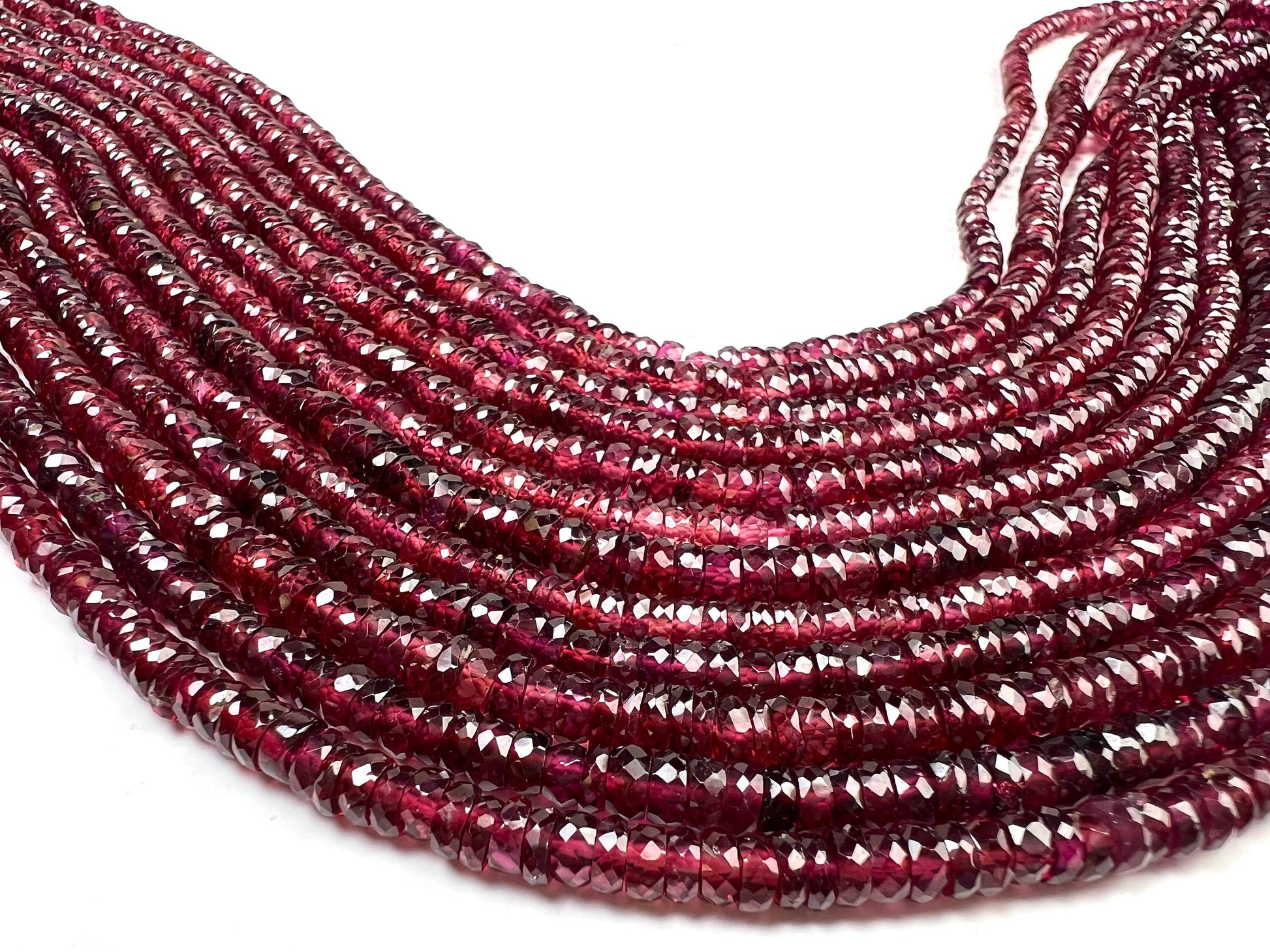 Mozambique Garnet Heishi cut 4mm Faceted Rondelle, Merlot Dark Red Jewelry Making Gemstone Beads, Rare, Heavy Weight Gemstone 6”,12” strand