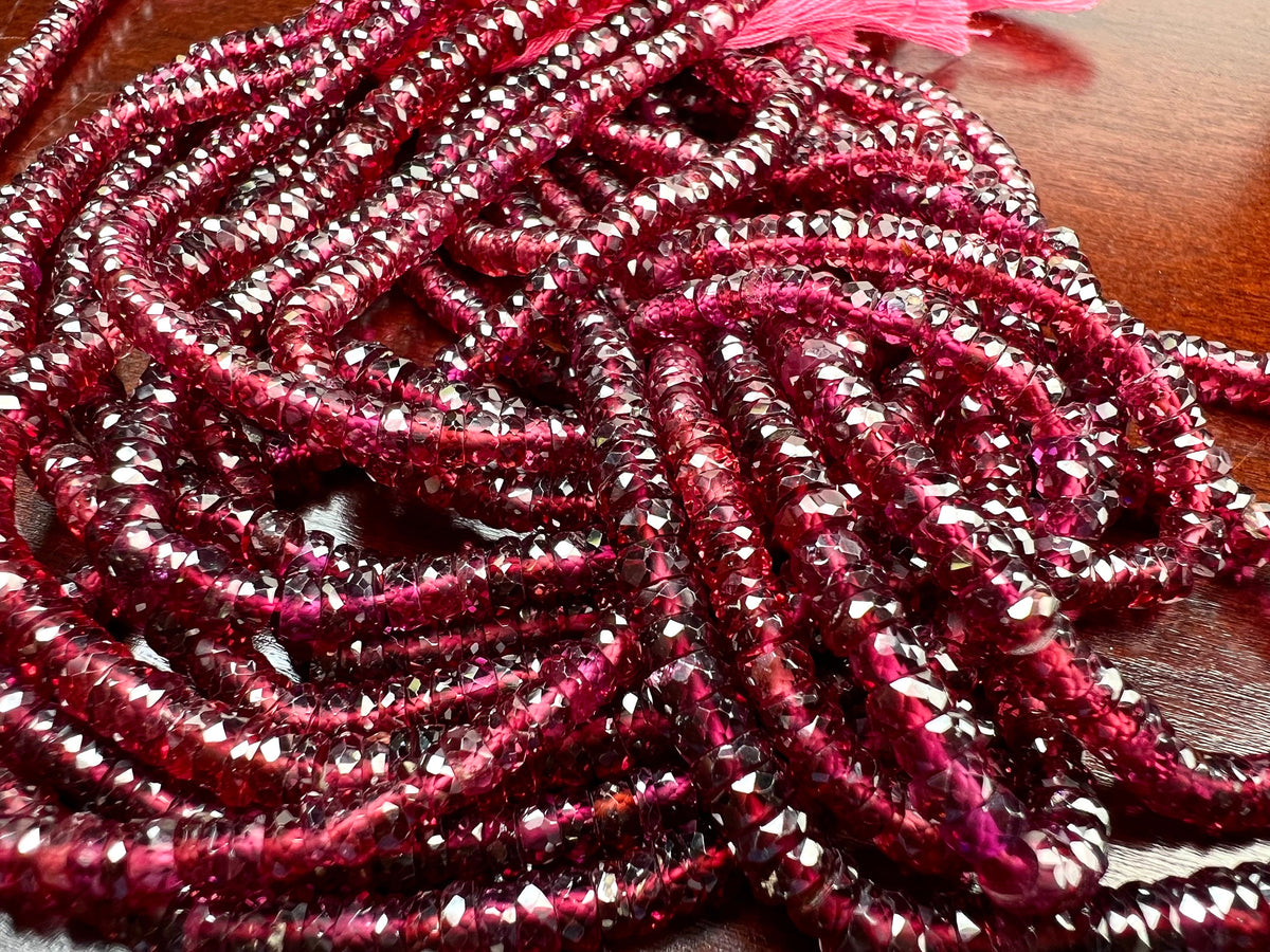 Mozambique Garnet Heishi cut 4mm Faceted Rondelle Merlot Dark Red Jewelry Making Gemstone Beads Rare Heavy Weight Gemstone 6”,12” strand