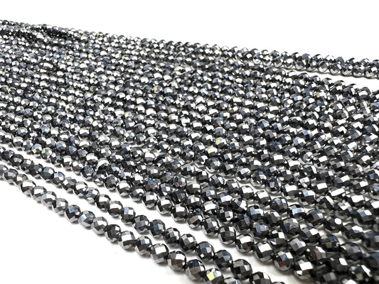 Natural Terahertz micro faceted Gemstone Beads, super sparkly fine cut jewelry making beads 15” Strand, Single or Bulk, energy gem