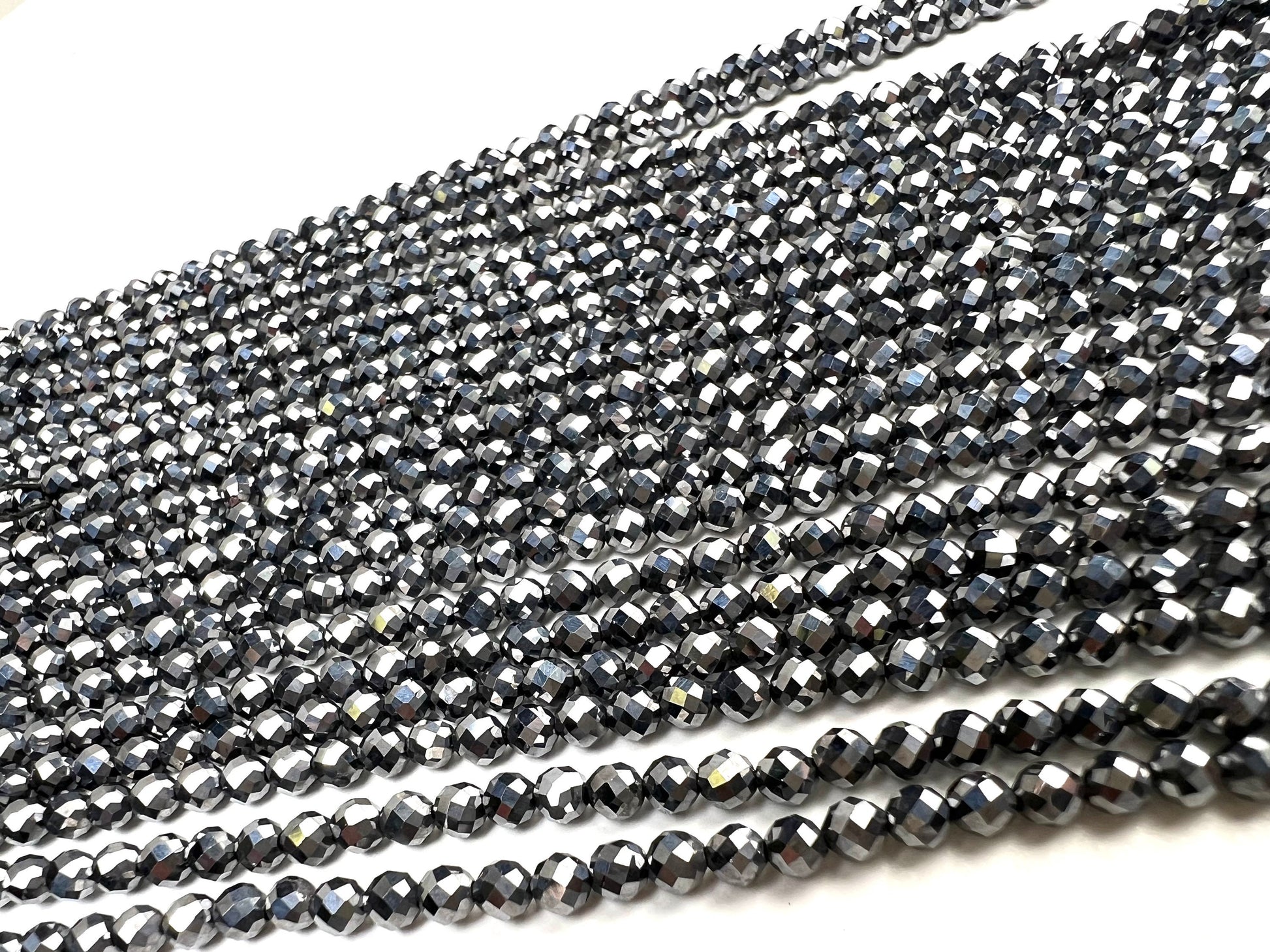 Natural Terahertz micro faceted Gemstone Beads, super sparkly fine cut jewelry making beads 15” Strand, Single or Bulk, energy gem