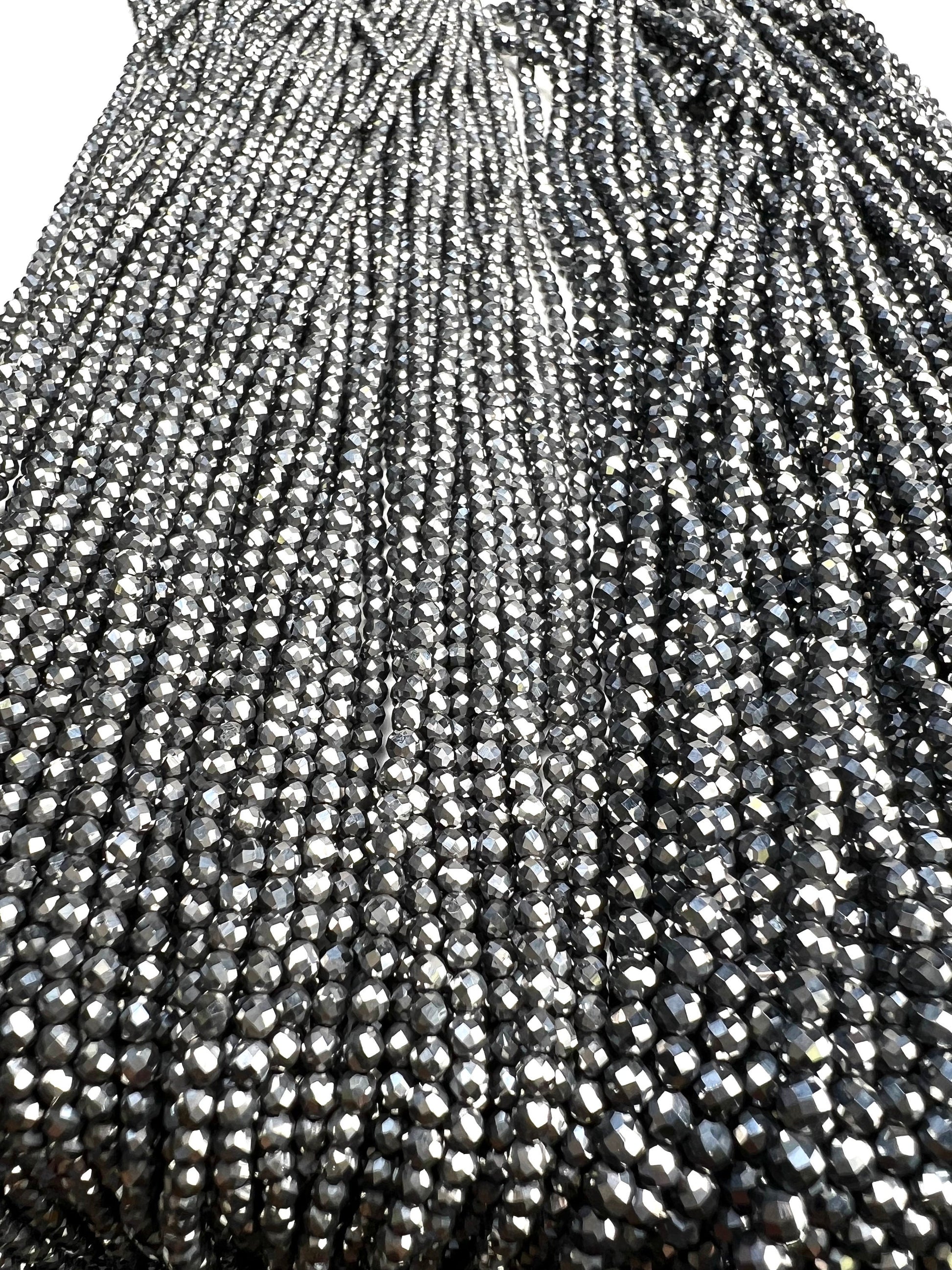 Natural Terahertz micro faceted Gemstone Beads 2, 3mm, super sparkly fine cut jewelry making beads 15” Strand, Single or Bulk, energy gem
