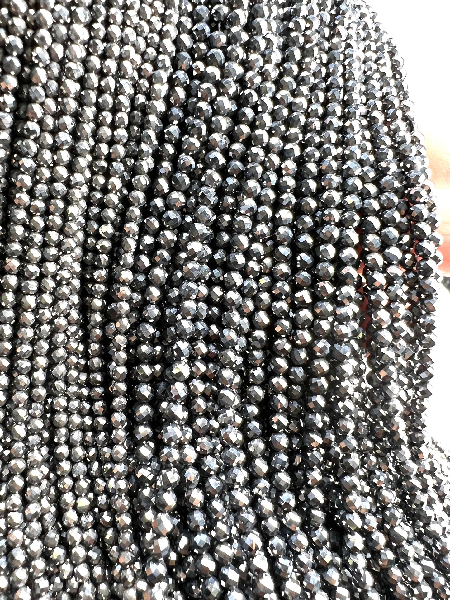 Natural Terahertz micro faceted Gemstone Beads, super sparkly fine cut jewelry making beads 15” Strand, Single or Bulk, energy gem