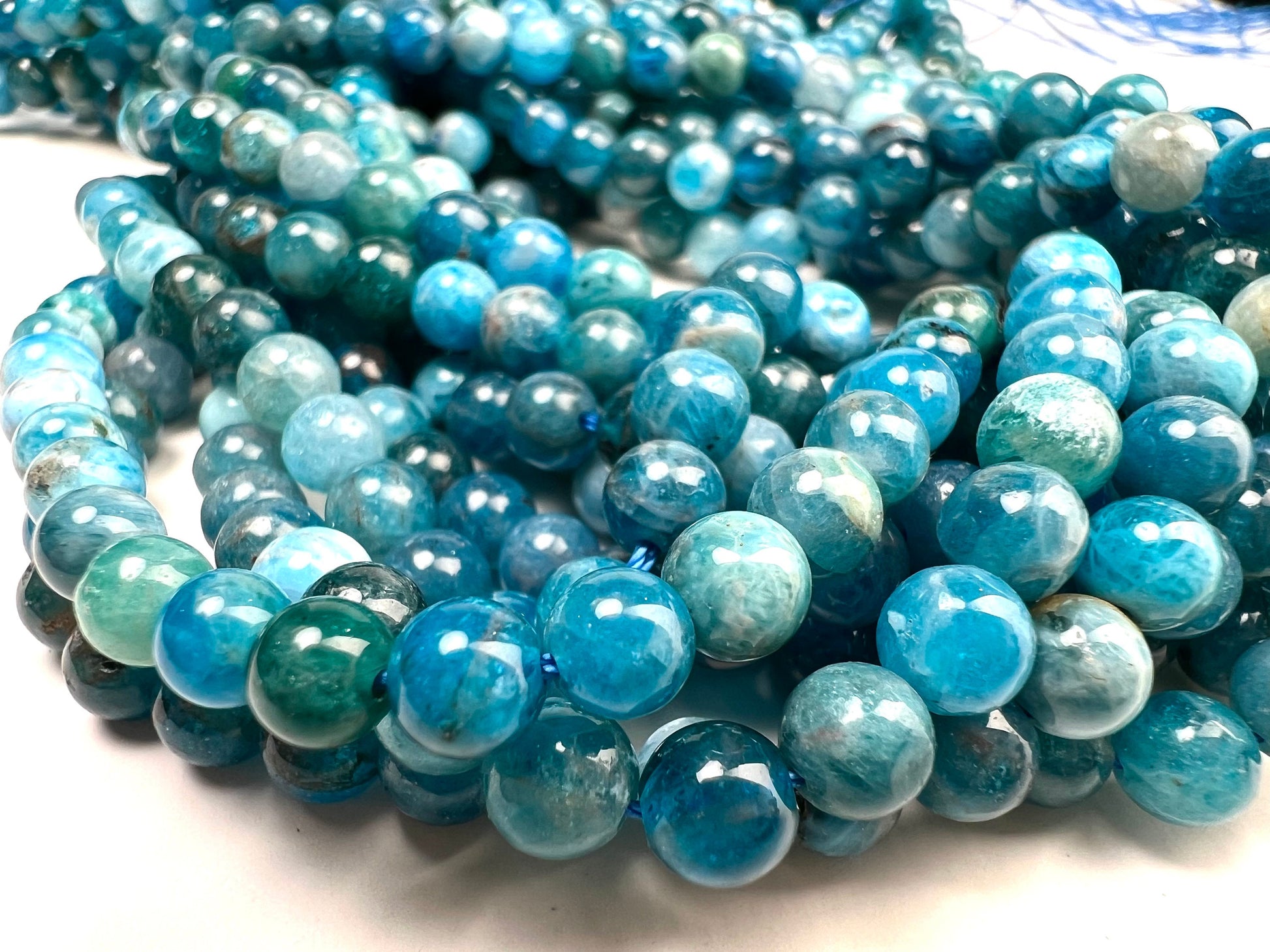 Natural Apatite Smooth Round gemstone beads 4,6,8mm beautiful blue stripe Jewelry Making Beads, 15.5” strand