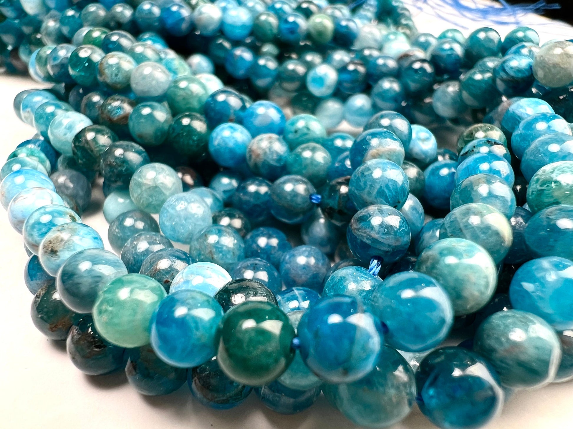 Natural Apatite Smooth Round gemstone beads 4,6,8mm beautiful blue stripe Jewelry Making Beads, 15.5” strand