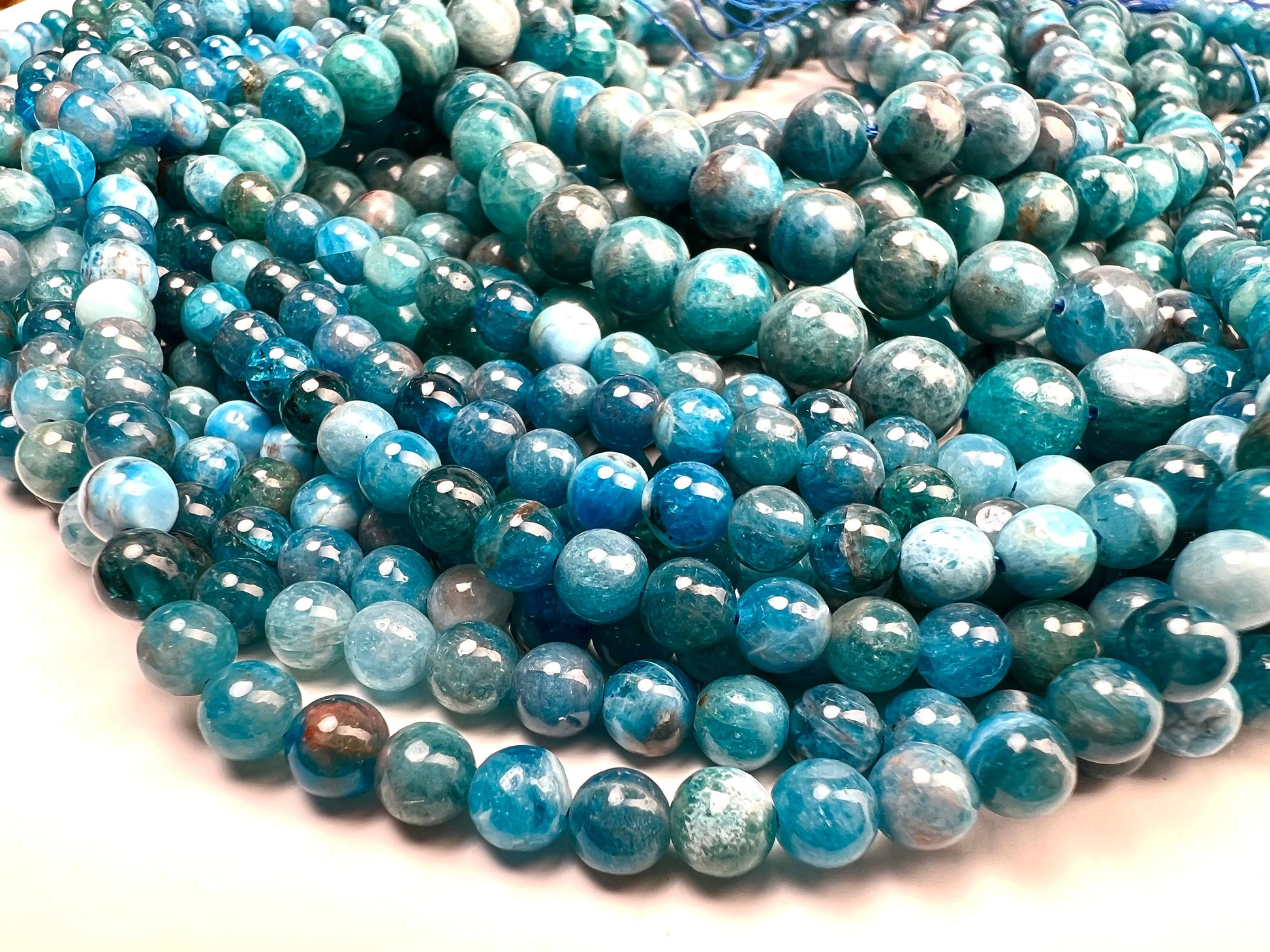 Natural Apatite Smooth Round gemstone beads 4,6,8mm beautiful blue stripe Jewelry Making Beads, 15.5” strand