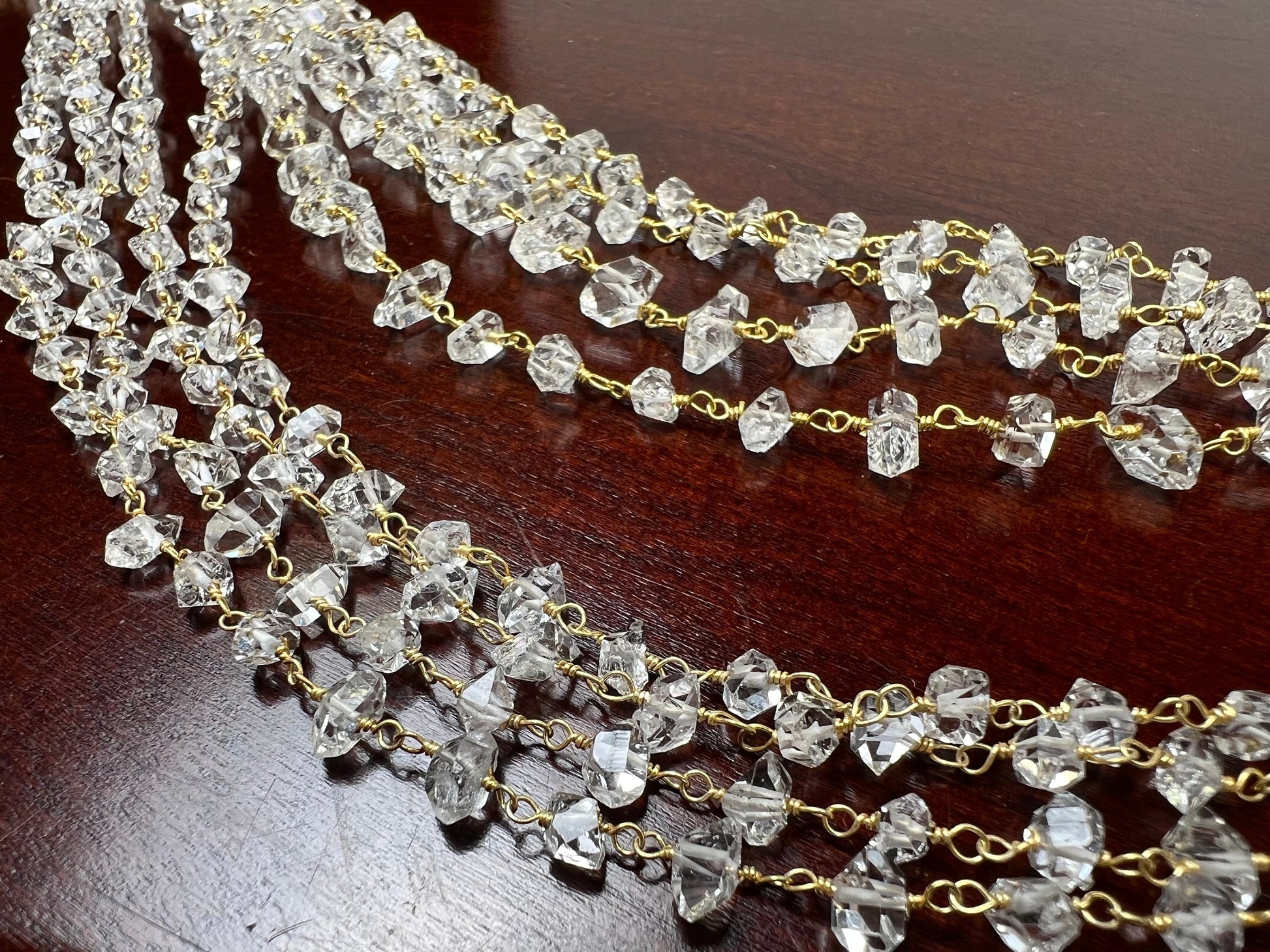 Herkimer Diamond 6-7mm Raw Beaded Wire Wrap Necklace Double Terminated AAA High Quality Herkimer Diamond