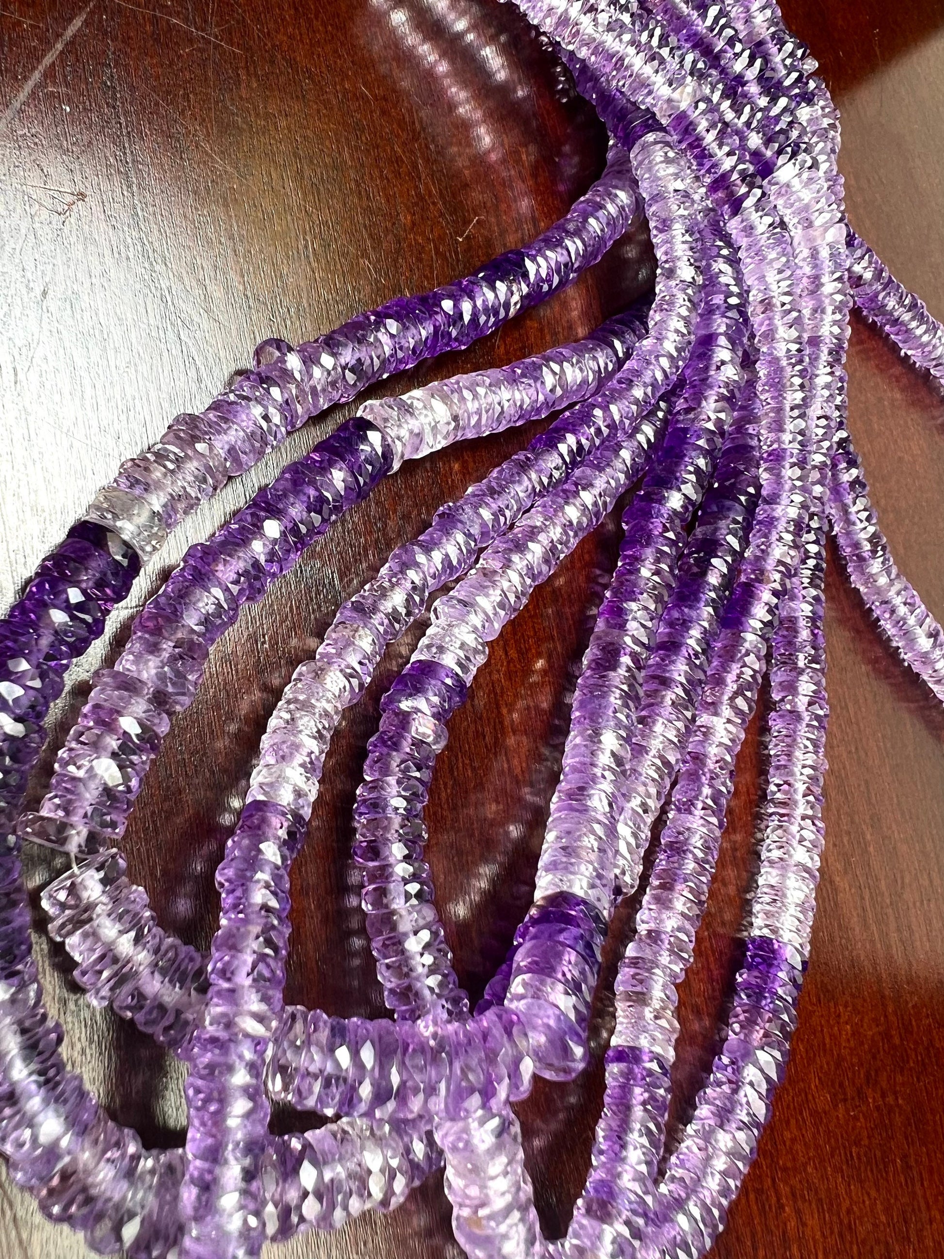 Natural Amethyst shaded purple Faceted Heishe, 5.5-6.5mm AAA Amethyst Gemstone Heishi Beads Jewelry Making Necklace, 8"