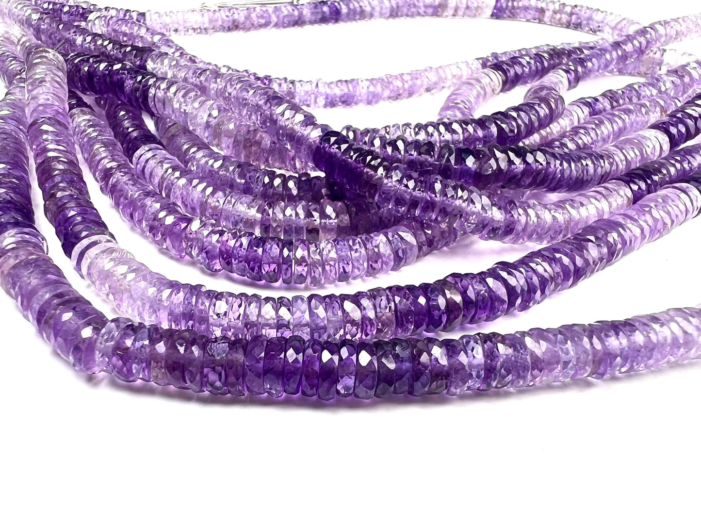 Natural Amethyst shaded purple Faceted Heishe, 5.5-6.5mm AAA Amethyst Gemstone Heishi Beads Jewelry Making Necklace, 8"