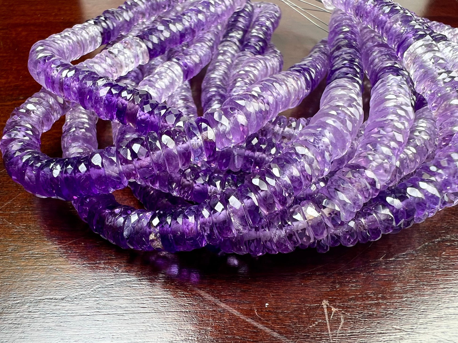 Natural Amethyst shaded purple Faceted Heishe, 5.5-6.5mm AAA Amethyst Gemstone Heishi Beads Jewelry Making Necklace, 8"