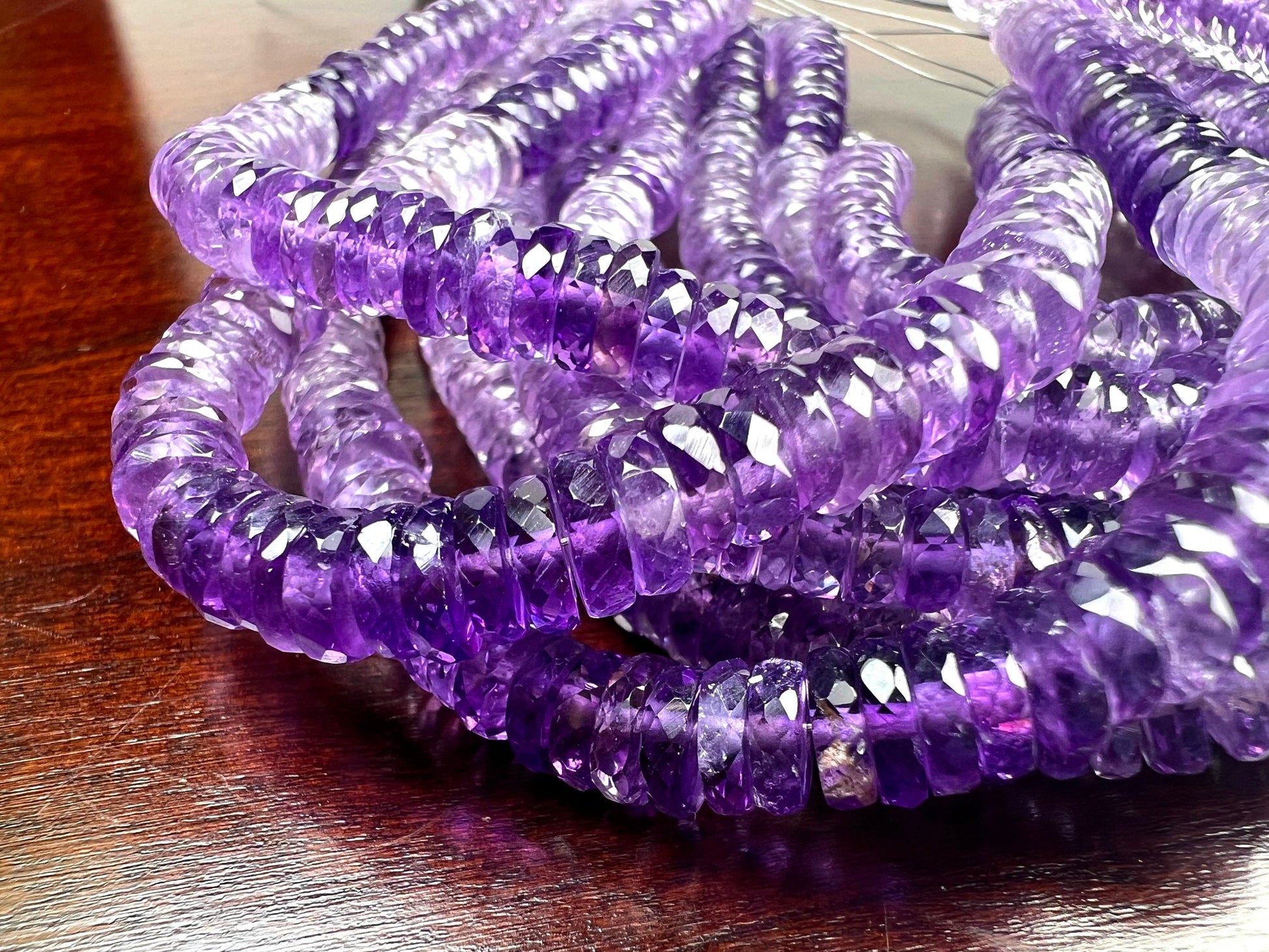 Natural Amethyst shaded purple Faceted Heishe, 5.5-6.5mm AAA Amethyst Gemstone Heishi Beads Jewelry Making Necklace, 8"