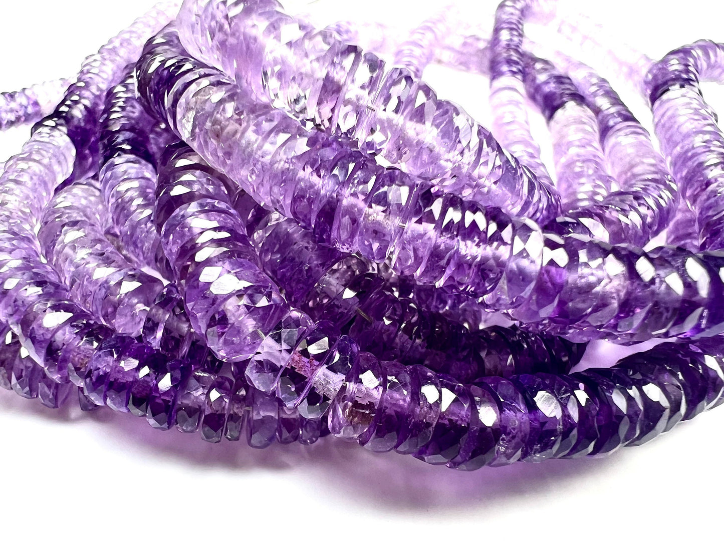 Natural Amethyst shaded purple Faceted Heishe, 5.5-6.5mm AAA Amethyst Gemstone Heishi Beads Jewelry Making Necklace, 8"