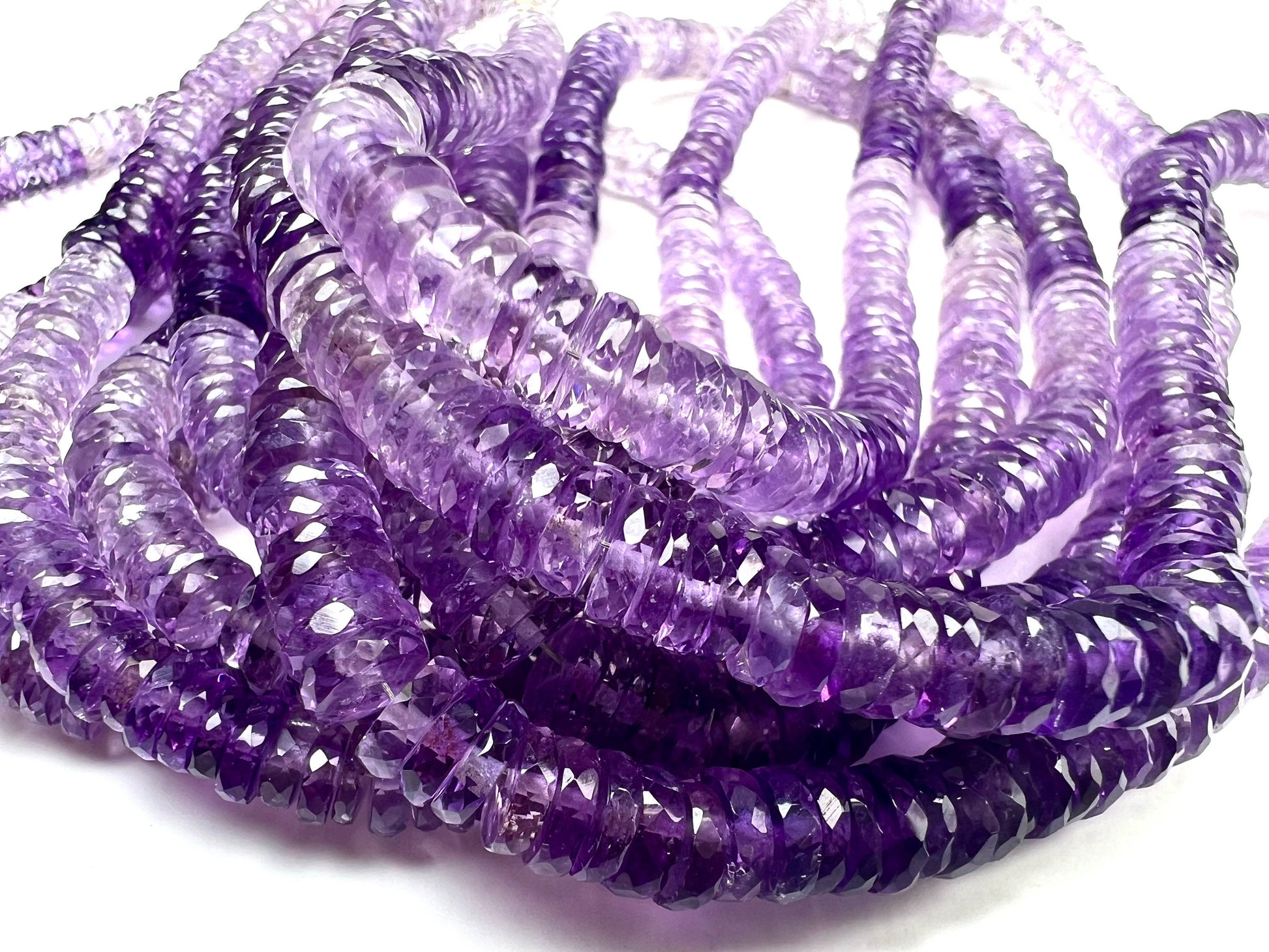 Natural Amethyst shaded purple Faceted Heishe, 5.5-6.5mm AAA Amethyst Gemstone Heishi Beads Jewelry Making Necklace, 8"