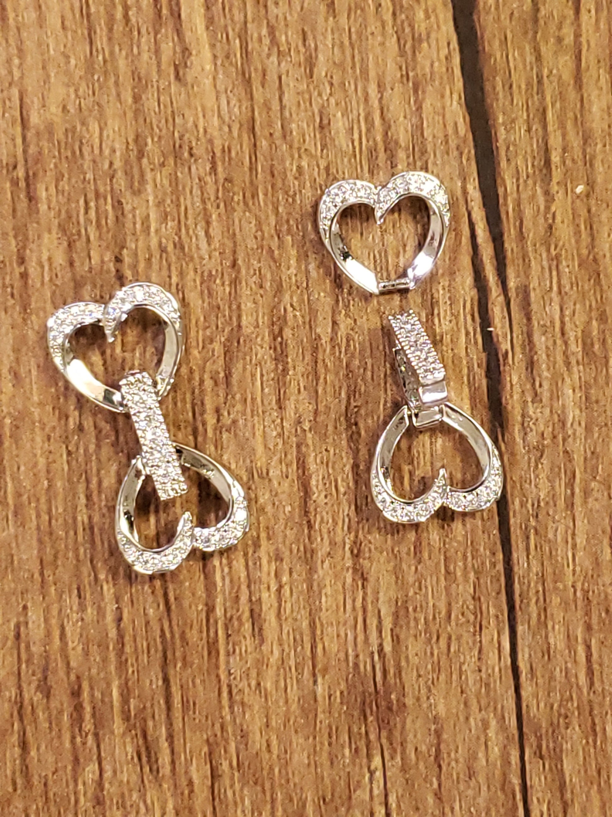 Cubic Zirconia CZ Micro Pave Diamond Style Sterling Silver Rhodium Heart Shape Fancy Clasp 11x24mm, High End Jewelry Making Folding Clasp