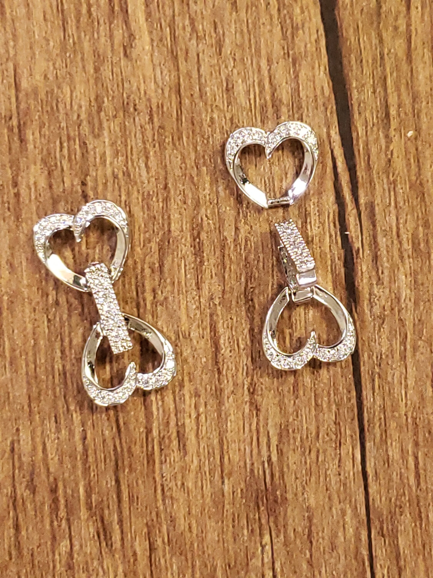 Cubic Zirconia CZ Micro Pave Diamond Style Sterling Silver Rhodium Heart Shape Fancy Clasp 11x24mm, High End Jewelry Making Folding Clasp