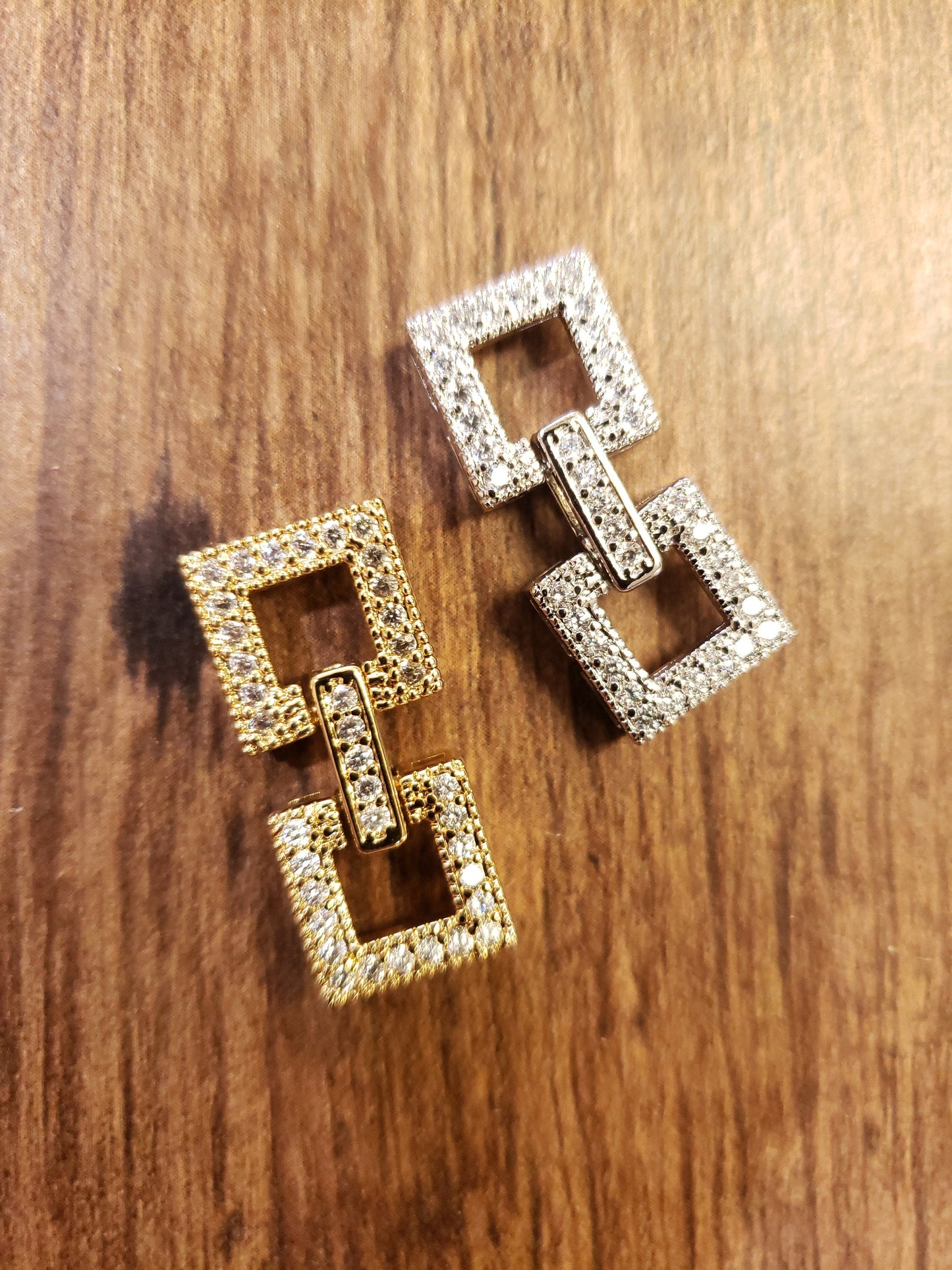 Cubic Zirconia CZ Diamond Micro Pave Sterling Silver Rhodium Square Fancy Enhancers Clasp, High End Jewelry Making Clasp, 8x19mm