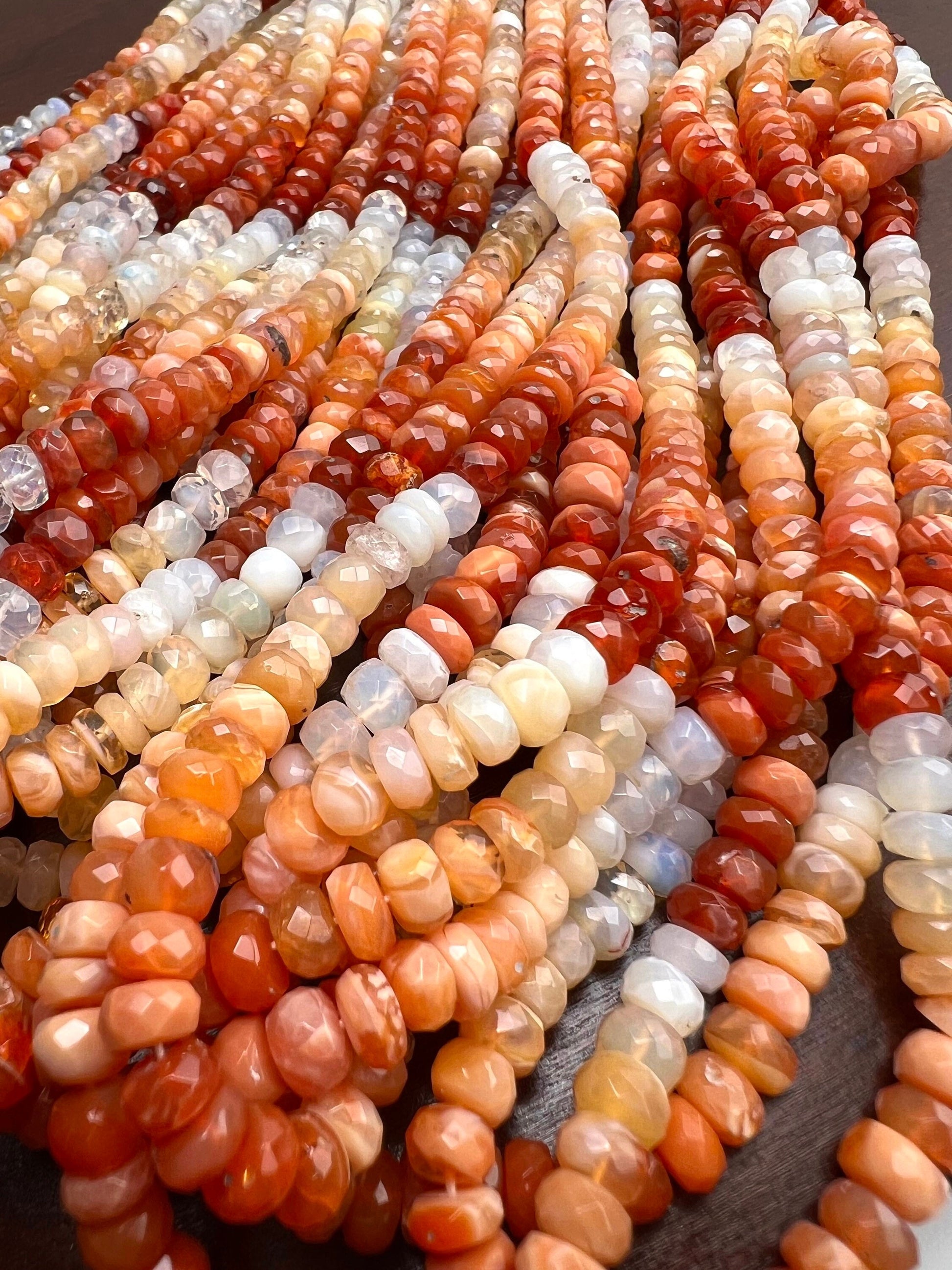 Mexican Fire Opal 5.5-7mm faceted Shaded Ombre Orange wheel tyre Roundel natural Beads, Jewelry Making AAA quality 6"and 12" strand