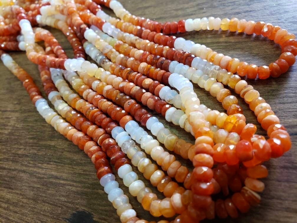 Mexican Fire Opal 5.5-7mm faceted Shaded Ombre Orange wheel tyre Roundel natural Beads, Jewelry Making AAA quality 6"and 12" strand