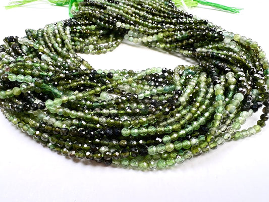 Natural green Tourmaline 2.3mm Micro Faceted Shaded round Beads Rare Green Tourmaline jewelry making beads Beads,12.5” strand