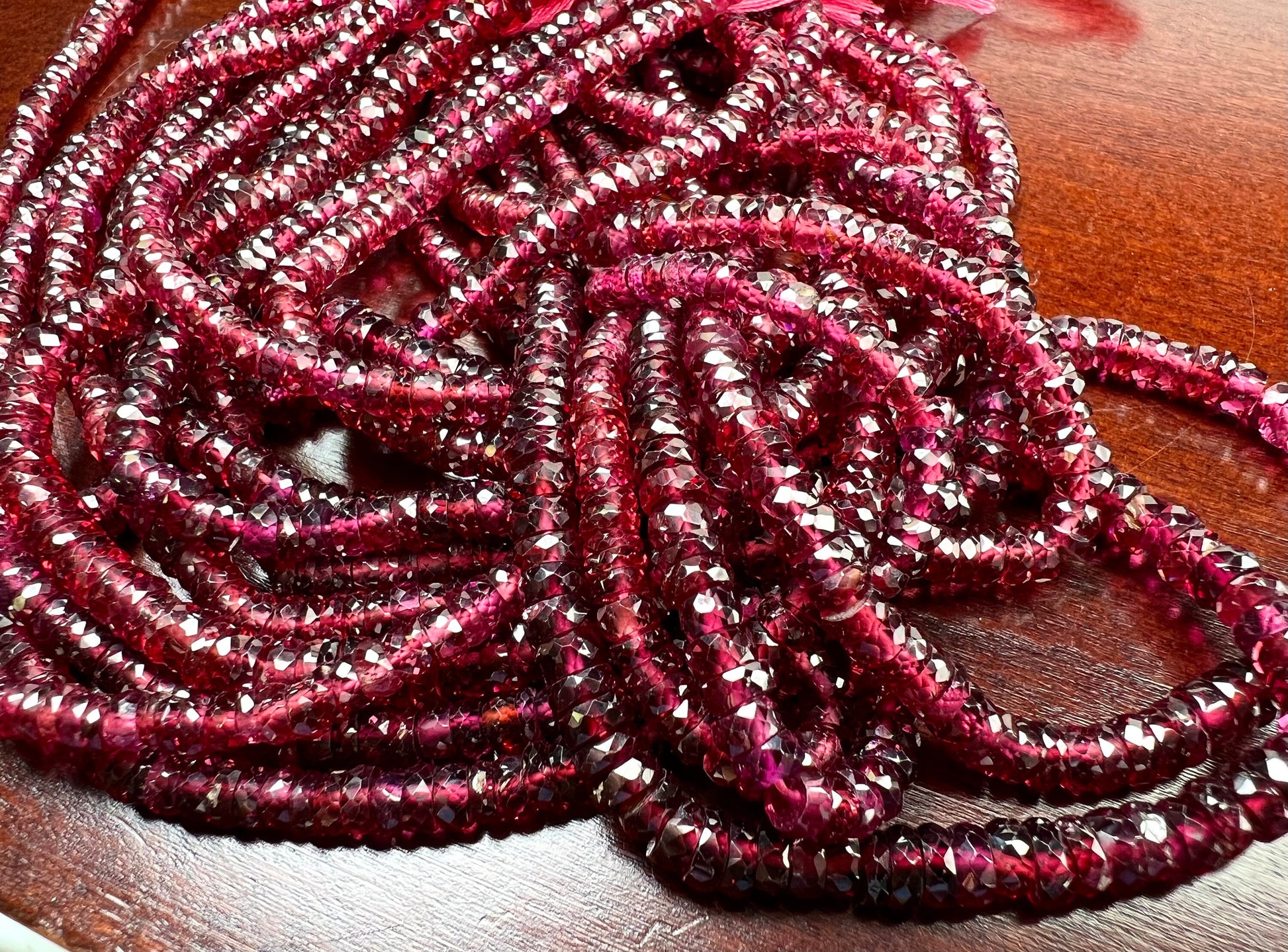 Mozambique Garnet Heishi cut 4mm Faceted Rondelle, Merlot Dark Red Jewelry Making Gemstone Beads, Rare, Heavy Weight Gemstone 6”,12” strand