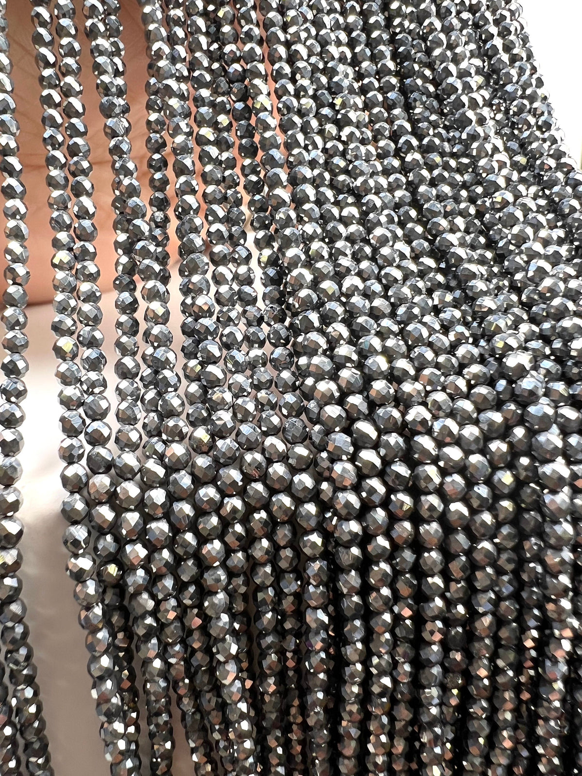 Natural Terahertz micro faceted Gemstone Beads 2, 3mm, super sparkly fine cut jewelry making beads 15” Strand, Single or Bulk, energy gem
