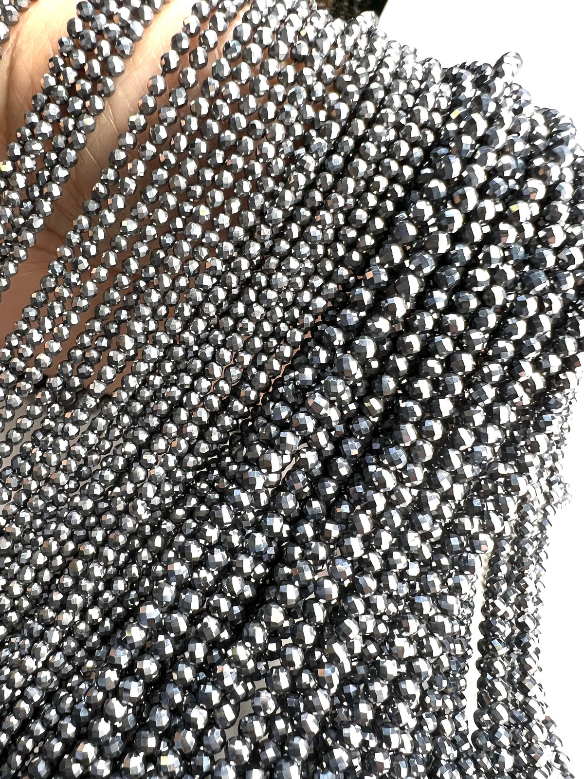 Natural Terahertz micro faceted Gemstone Beads 2, 3mm, super sparkly fine cut jewelry making beads 15” Strand, Single or Bulk, energy gem