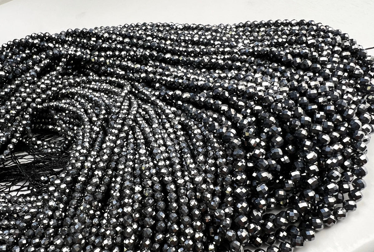 Natural Terahertz micro faceted Gemstone Beads 2, 3mm, super sparkly fine cut jewelry making beads 15” Strand, Single or Bulk, energy gem