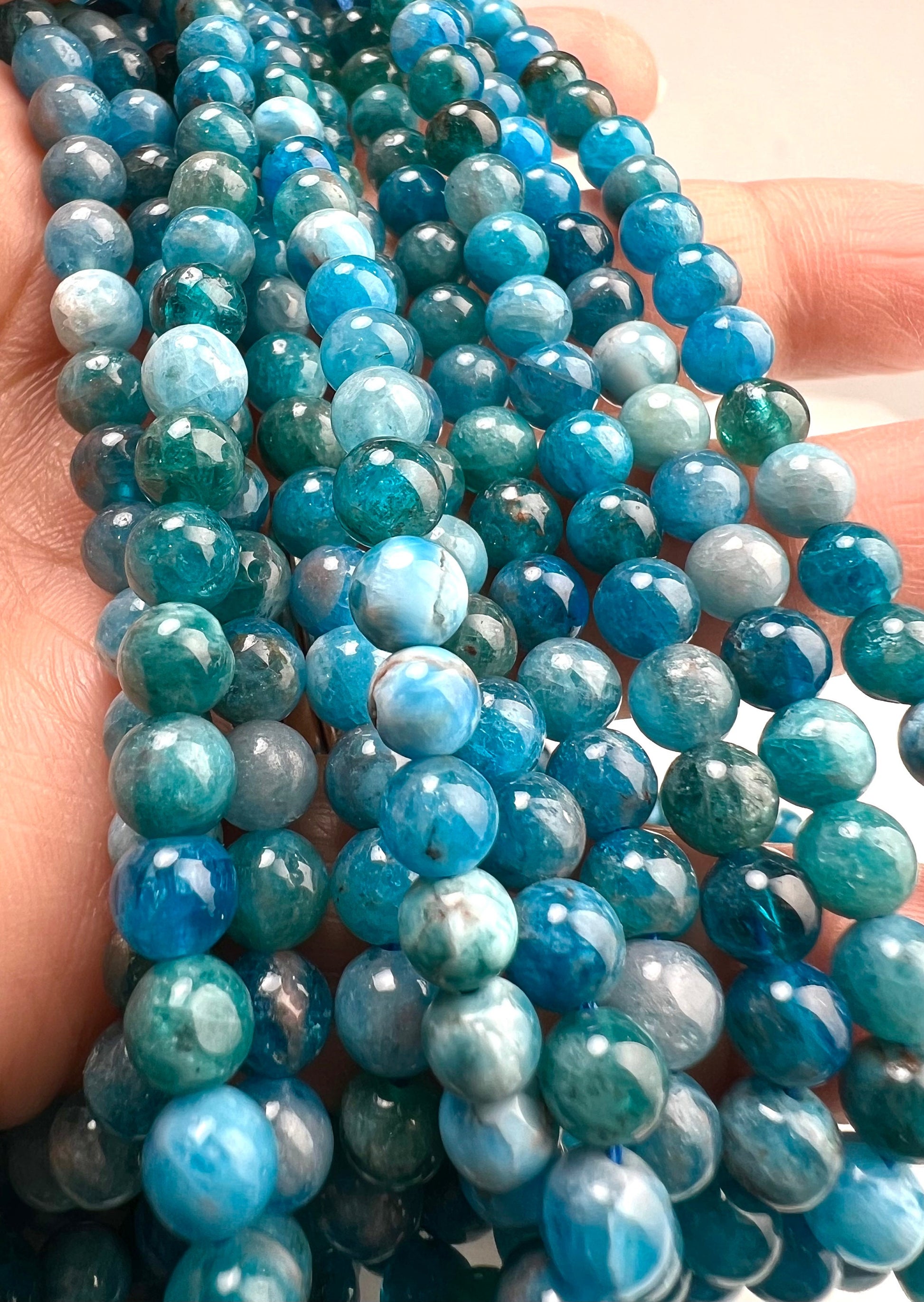 Natural Apatite Smooth Round gemstone beads 4,6,8mm beautiful blue stripe Jewelry Making Beads, 15.5” strand