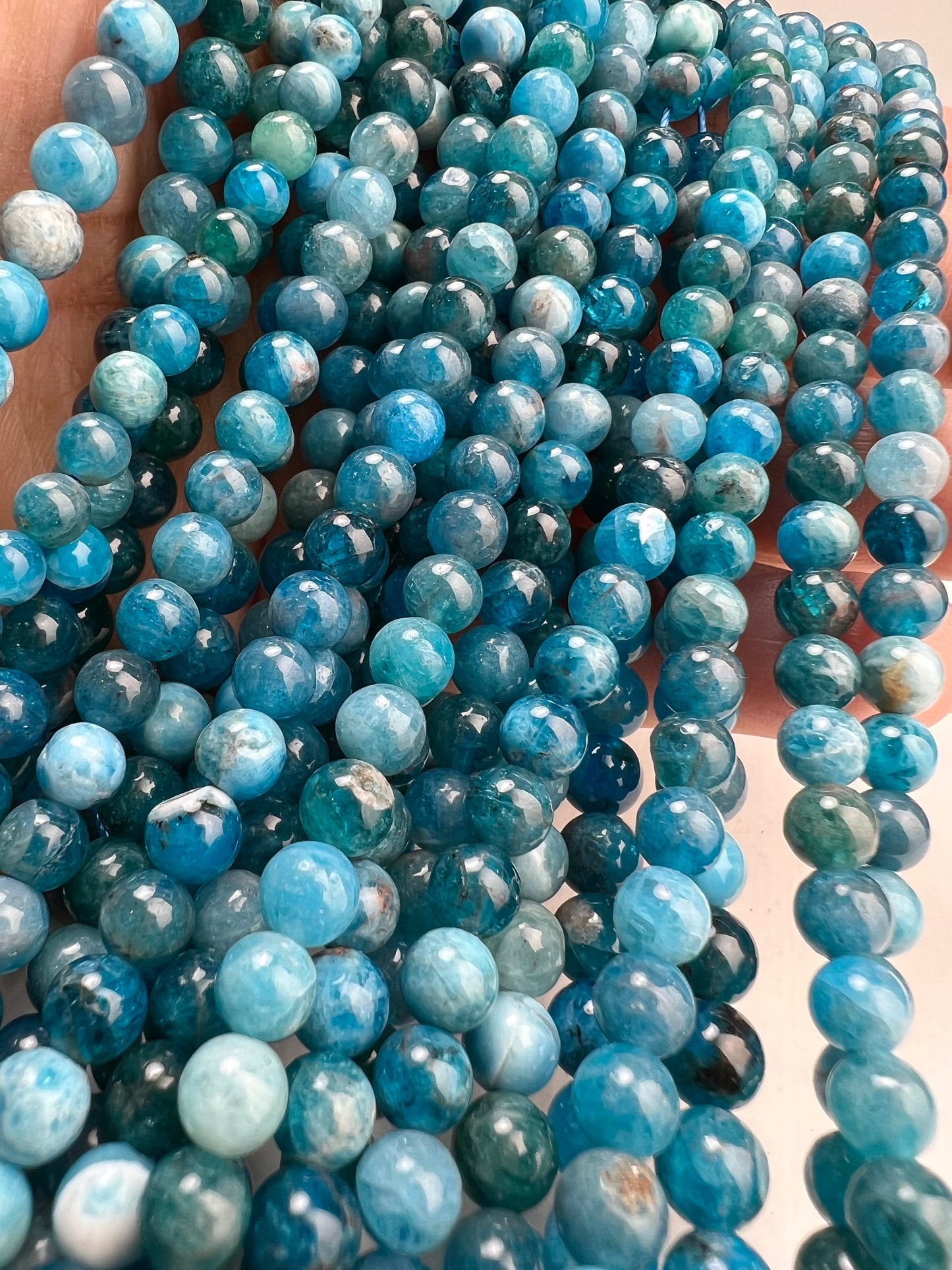 Natural Apatite Smooth Round gemstone beads 4,6,8mm beautiful blue stripe Jewelry Making Beads, 15.5” strand