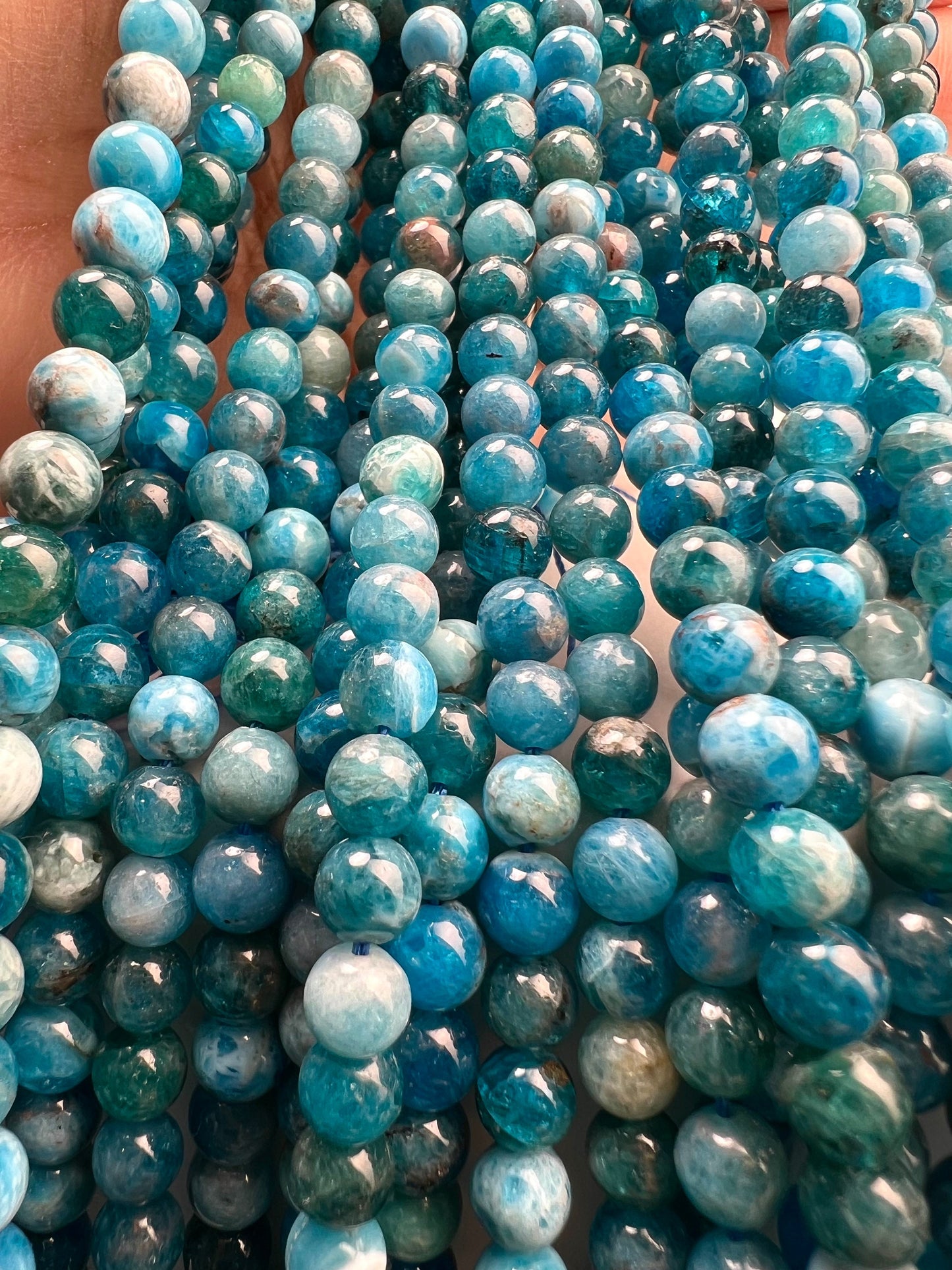 Natural Apatite Smooth Round gemstone beads 4,6,8mm beautiful blue stripe Jewelry Making Beads, 15.5” strand