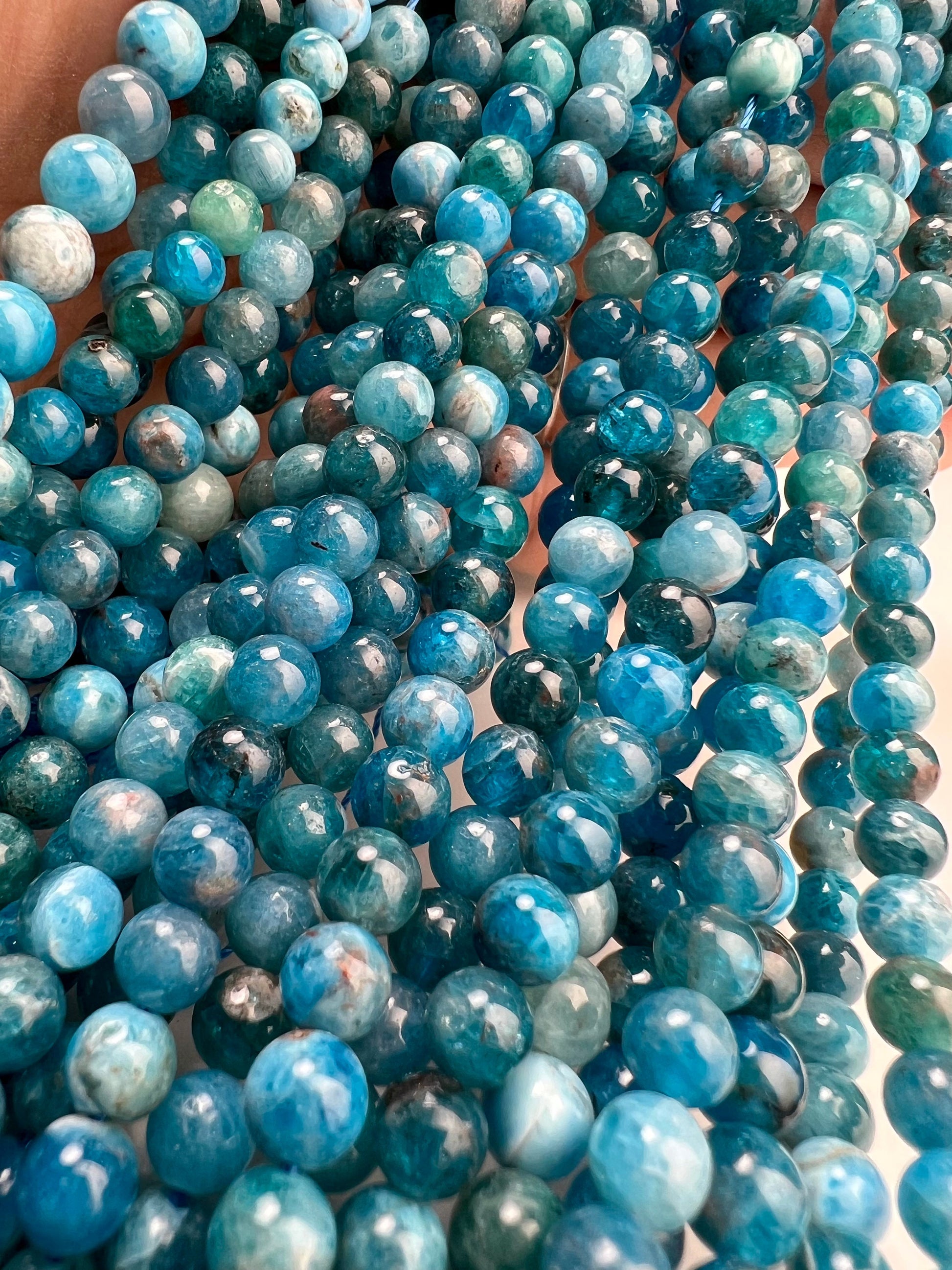 Natural Apatite Smooth Round gemstone beads 4,6,8mm beautiful blue stripe Jewelry Making Beads, 15.5” strand