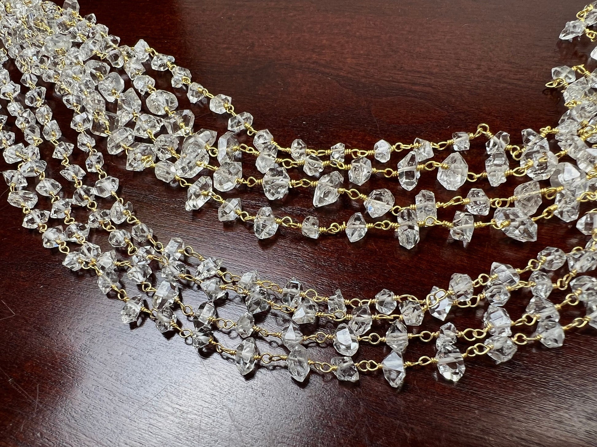 Herkimer Diamond 6-7mm Raw Beaded Wire Wrap Necklace Double Terminated AAA High Quality Herkimer Diamond