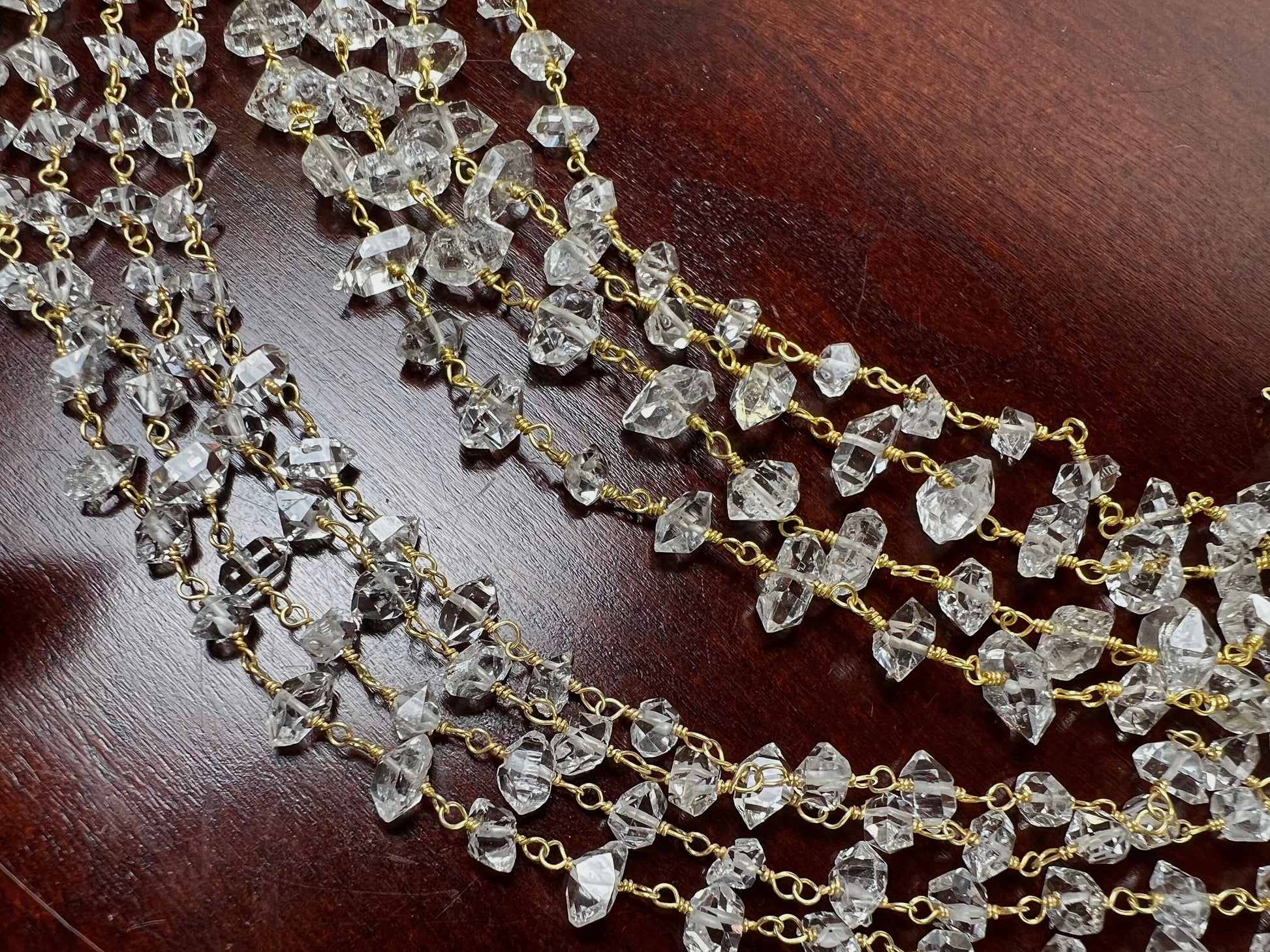 Herkimer Diamond 6-7mm Raw Beaded Wire Wrap Necklace Double Terminated AAA High Quality Herkimer Diamond