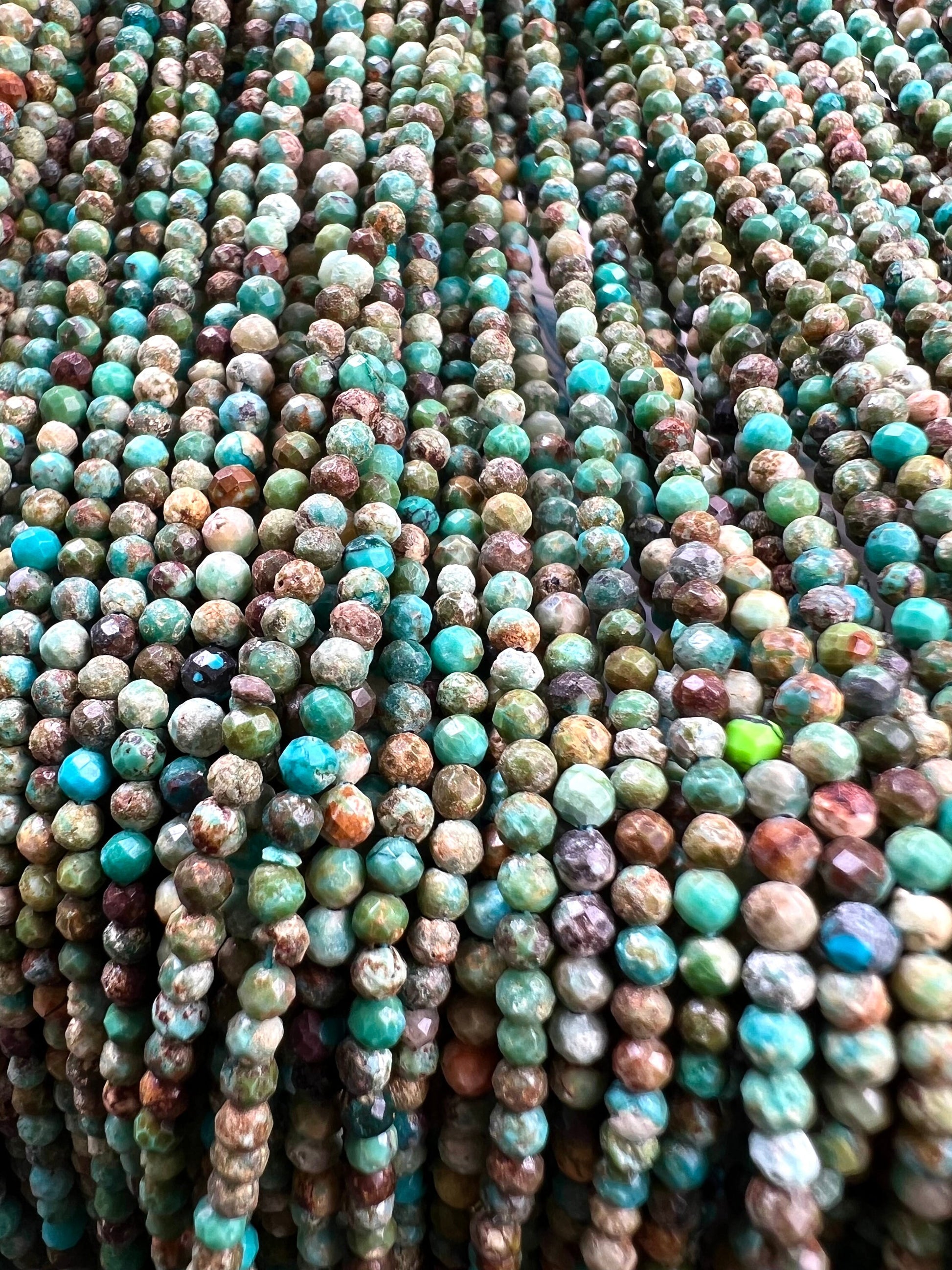 Natural African Turquoise 2.5mm Faceted Round natural gemstone jewelry making beads 12.5” full strand