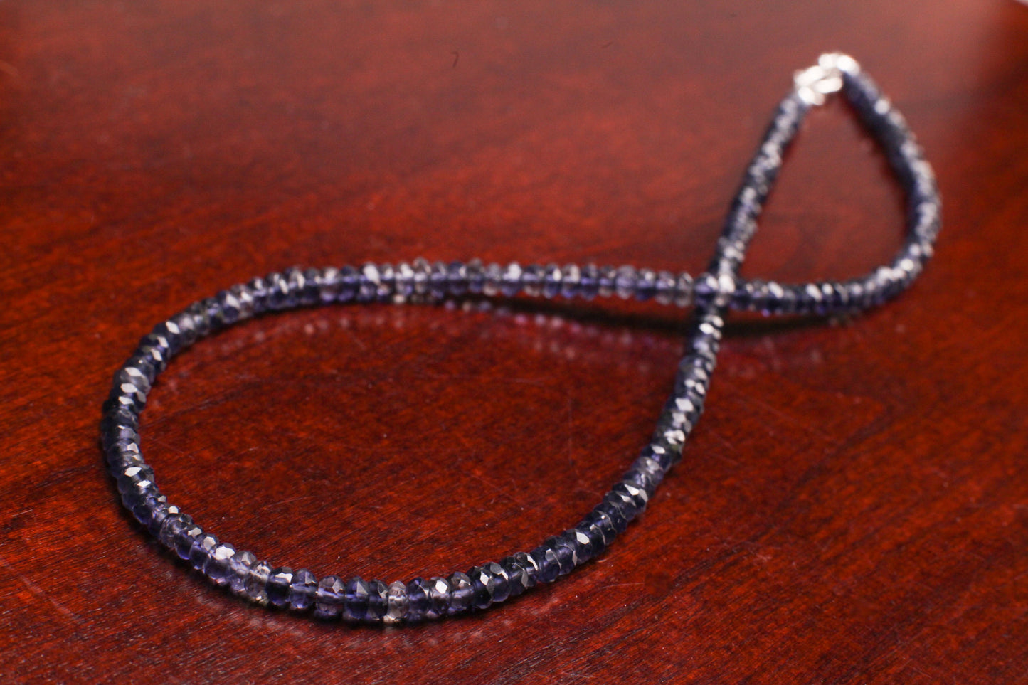 4mm Faceted Iolite Layering Choker 925 Sterling Silver Necklace, Precious Gemstones, September Birthstone. Optional 2" Extender