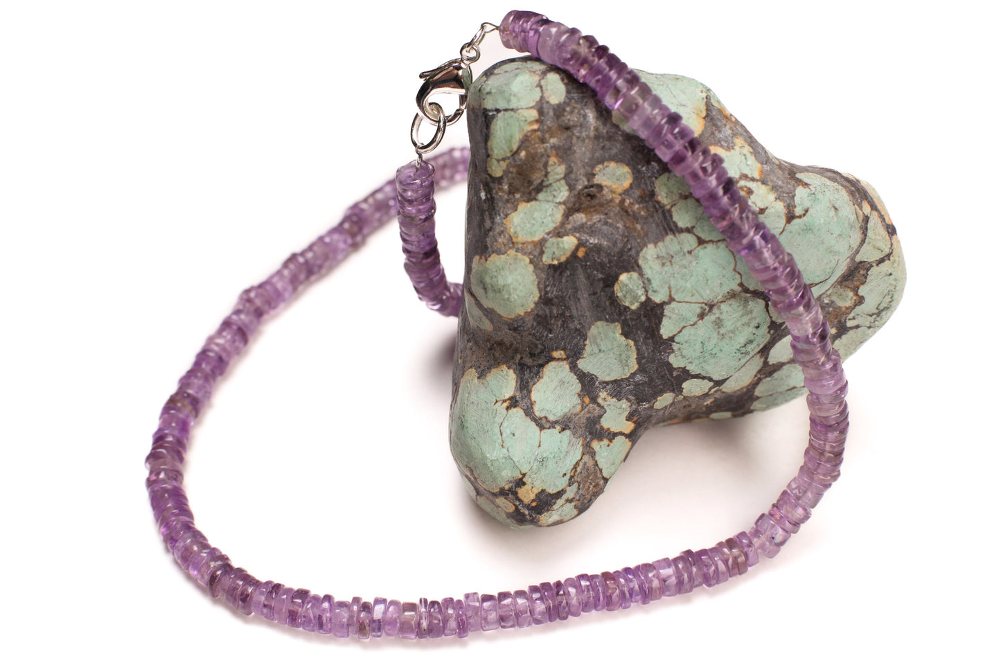 Natural Pink Amethyst Smooth Heishi 6-7mm gemstone silver necklace. Handmade gemstone necklace Yoga