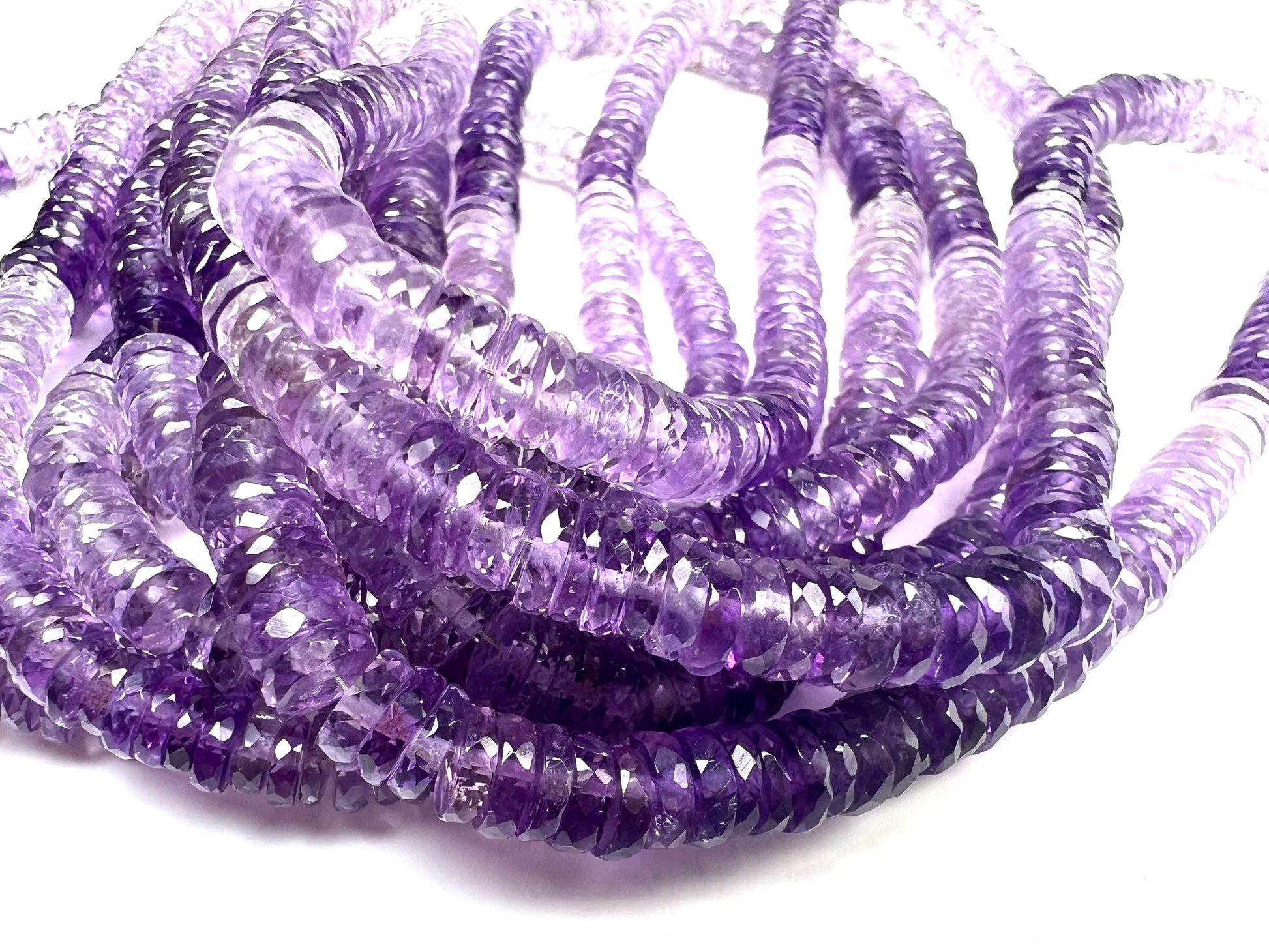 Natural Amethyst shaded purple Faceted Heishe, 5.5-6.5mm AAA Amethyst Gemstone Heishi Beads Jewelry Making Necklace, 8"