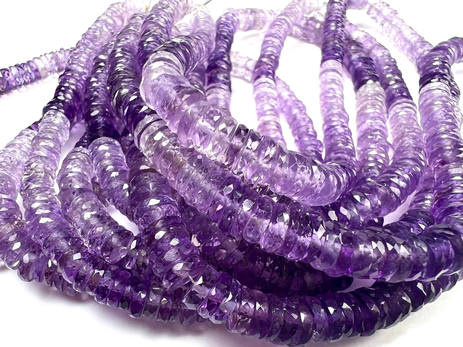 Natural Amethyst shaded purple Faceted Heishe, 5.5-6.5mm AAA Amethyst Gemstone Heishi Beads Jewelry Making Necklace, 8"