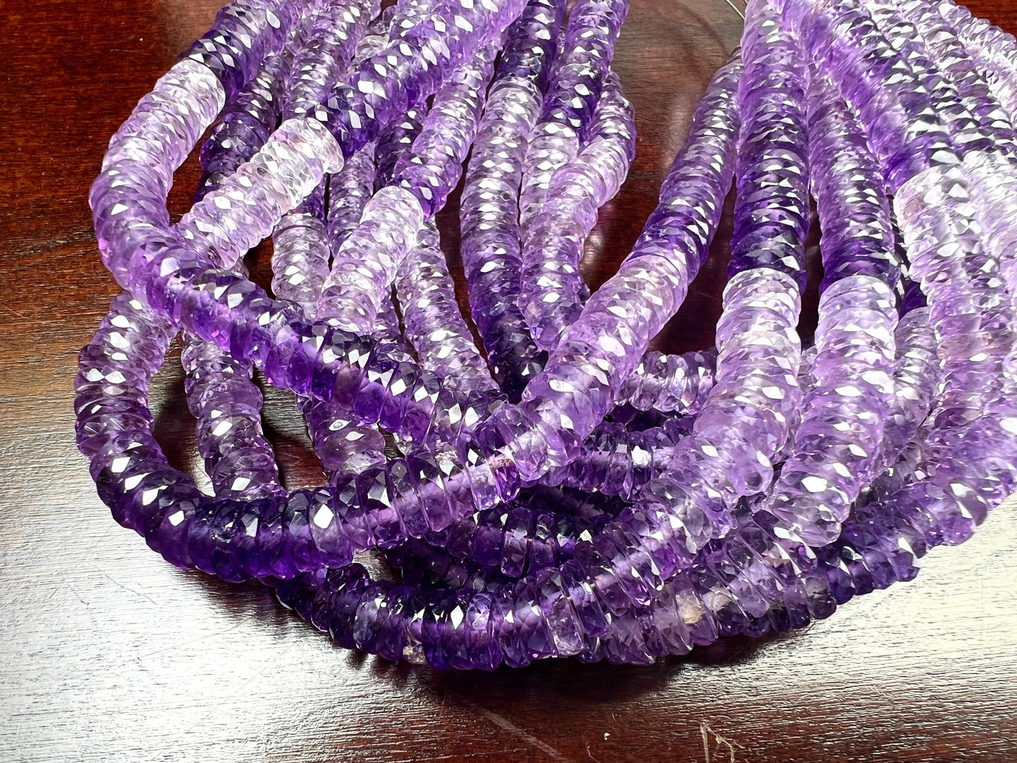 Natural Amethyst shaded purple Faceted Heishe, 5.5-6.5mm AAA Amethyst Gemstone Heishi Beads Jewelry Making Necklace, 8"