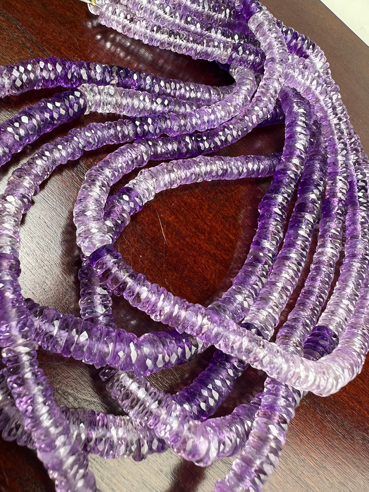 Natural Amethyst shaded purple Faceted Heishe, 5.5-6.5mm AAA Amethyst Gemstone Heishi Beads Jewelry Making Necklace, 8"