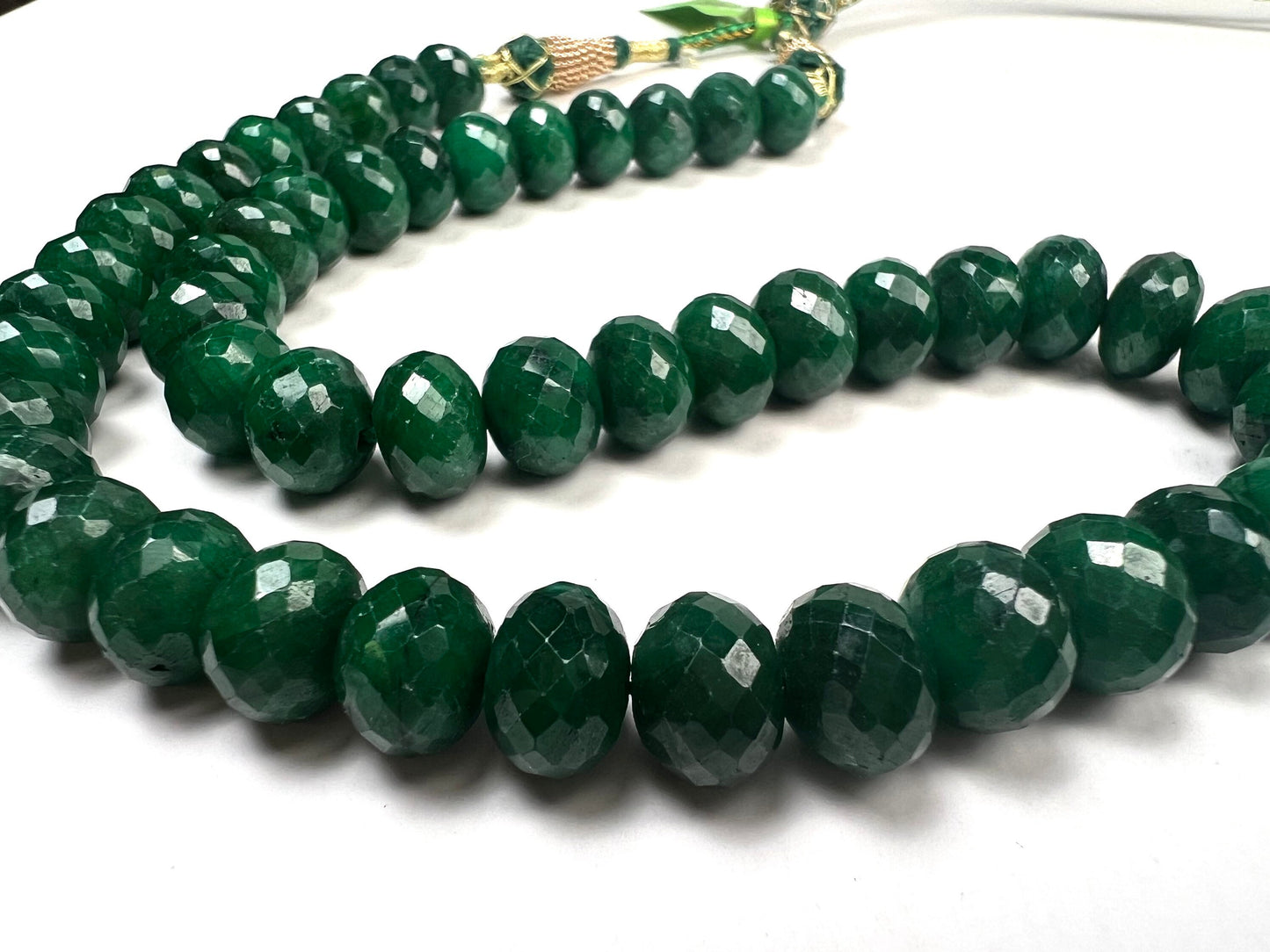 Genuine Zambian Emerald Green 9.5-10mm Large Faceted Roundel Gemstone 18” Necklace with 9" Adjustable thread, May Birthstone, Gift 470 cts