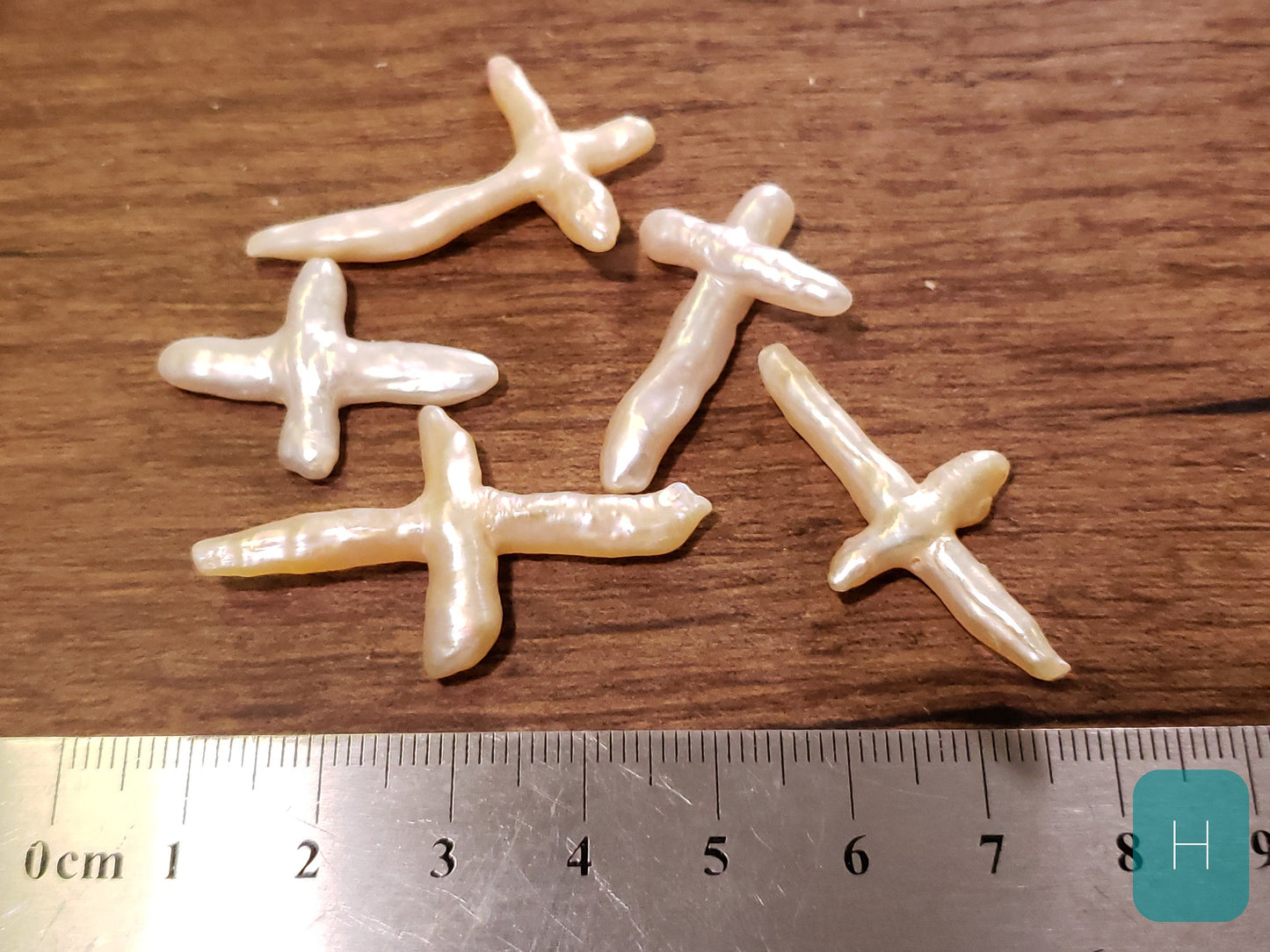 5 pcs Freshwater Natural Cross Pearl, Diagonally drilled, Focal spacer bead. Approx. 20x40mm, 5 pieces set