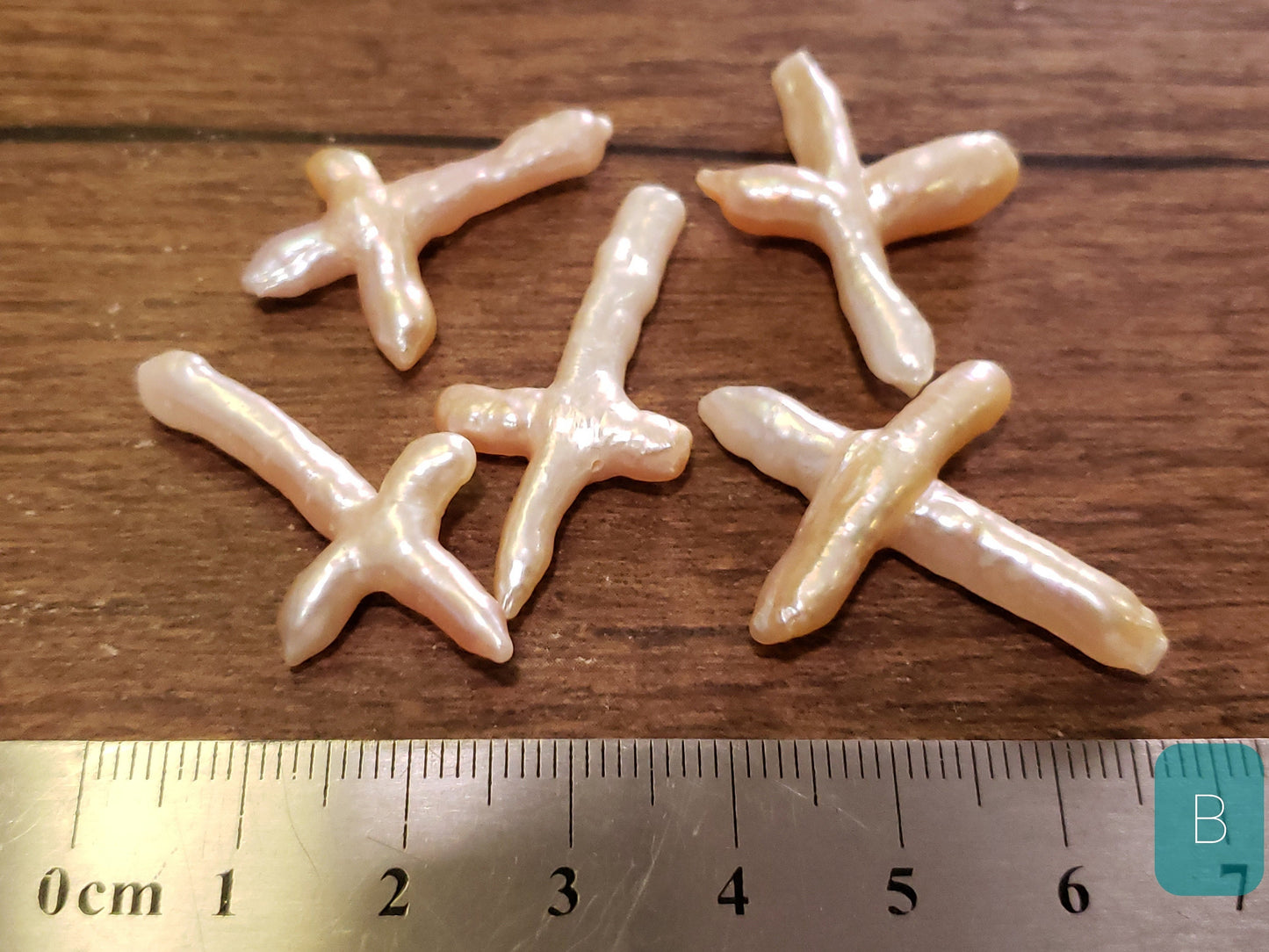 5 pcs Freshwater Natural Cross Pearl, Diagonally drilled, Focal spacer bead. Approx. 20x40mm, 5 pieces set