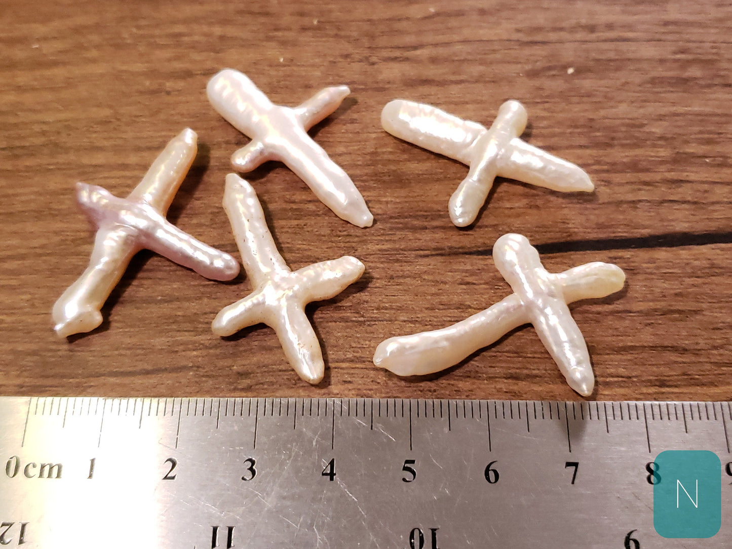 5 pcs Freshwater Natural Cross Pearl, Diagonally drilled, Focal spacer bead. Approx. 20x40mm, 5 pieces set