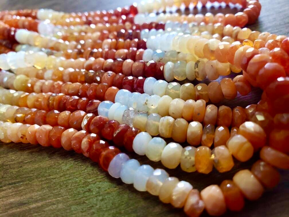 Mexican Fire Opal 5.5-7mm faceted Shaded Ombre Orange wheel tyre Roundel natural Beads, Jewelry Making AAA quality 6"and 12" strand