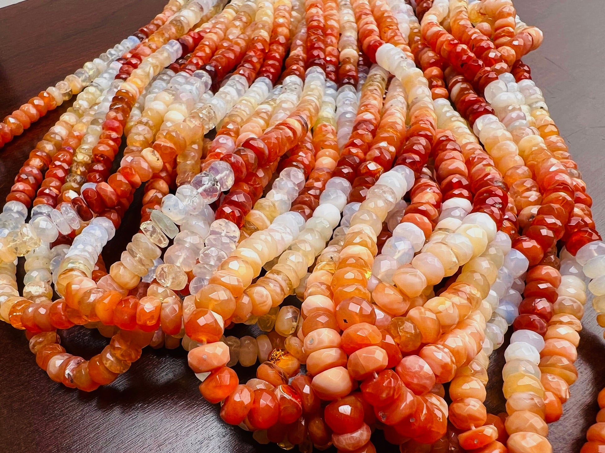 Mexican Fire Opal 5.5-7mm faceted Shaded Ombre Orange wheel tyre Roundel natural Beads, Jewelry Making AAA quality 6"and 12" strand