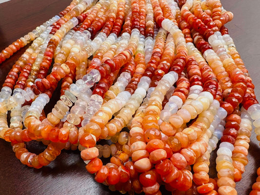 Mexican Fire Opal 5.5-7mm faceted Shaded Ombre Orange wheel tyre Roundel natural Beads, Jewelry Making AAA quality 6"and 12" strand