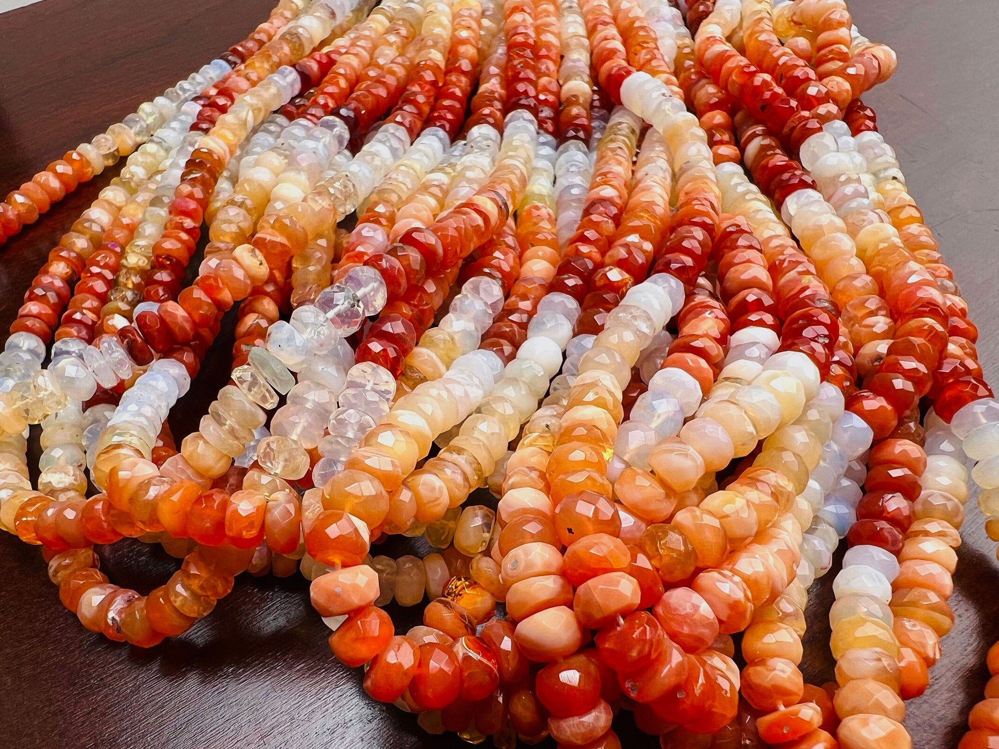 Mexican Fire Opal 5.5-7mm faceted Shaded Ombre Orange wheel tyre Roundel natural Beads, Jewelry Making AAA quality 6"and 12" strand