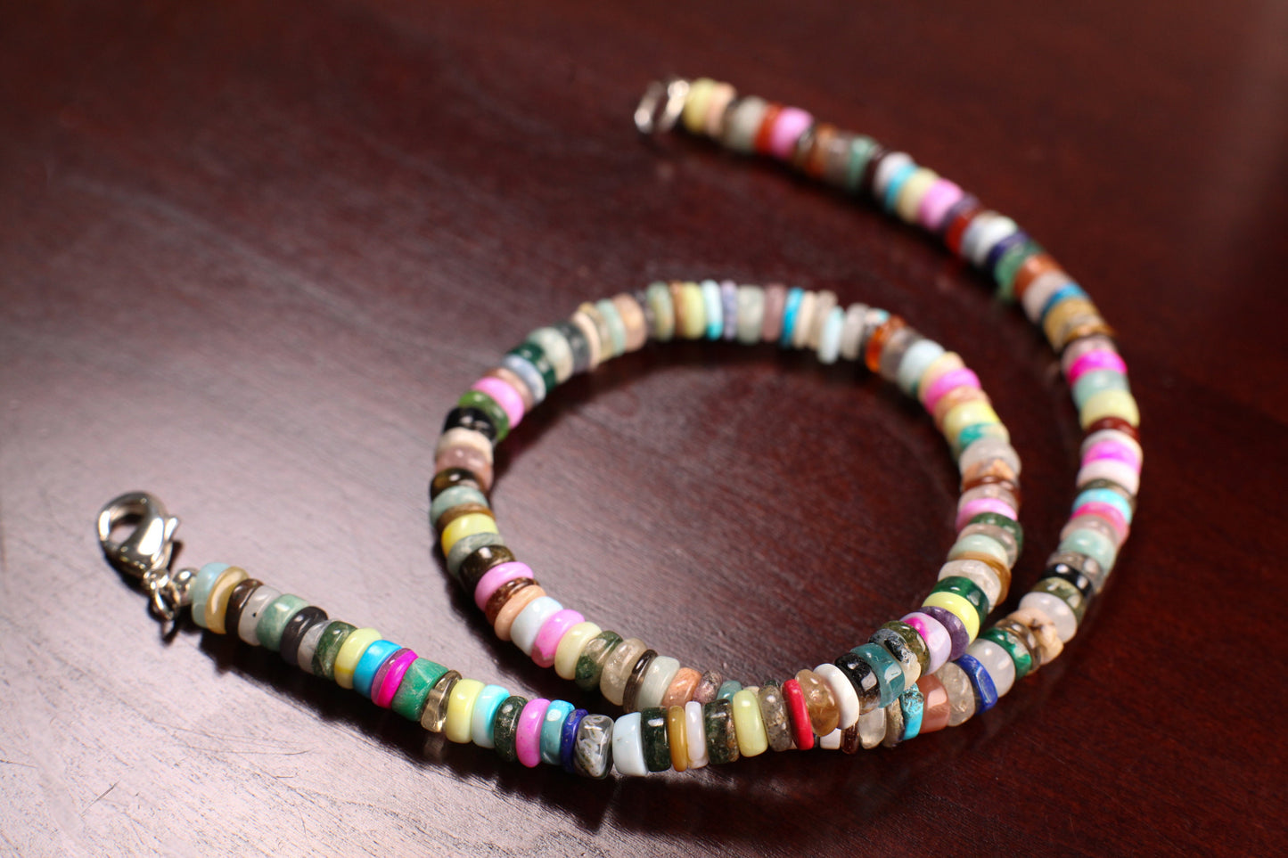Natural Multi gemstone Disco Mix Gemstone 6.5mm Heishi roundel Washer Smooth Roundel beaded Necklace
