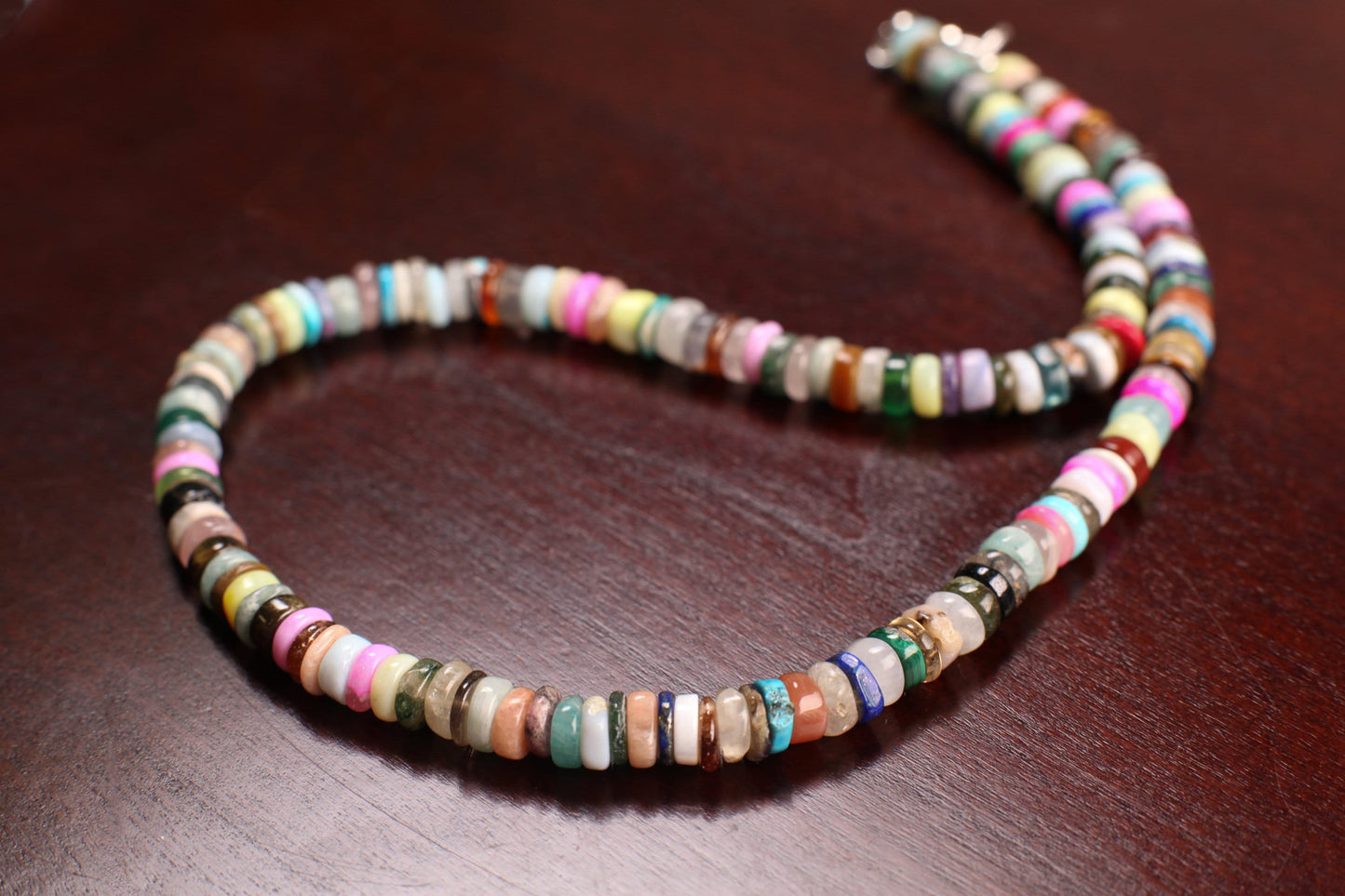 Natural Multi gemstone Disco Mix Gemstone 6.5mm Heishi roundel Washer Smooth Roundel beaded Necklace