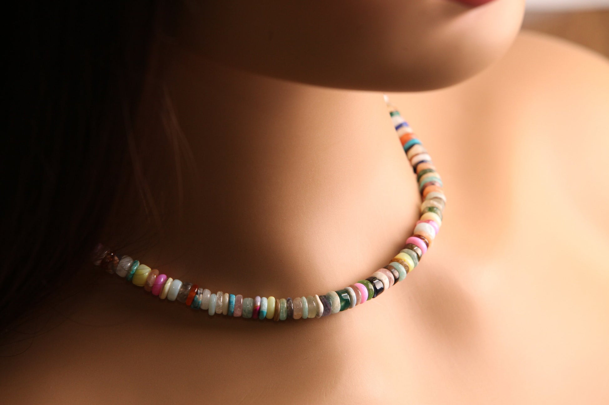 Natural Multi gemstone Disco Mix Gemstone 6.5mm Heishi roundel Washer Smooth Roundel beaded Necklace